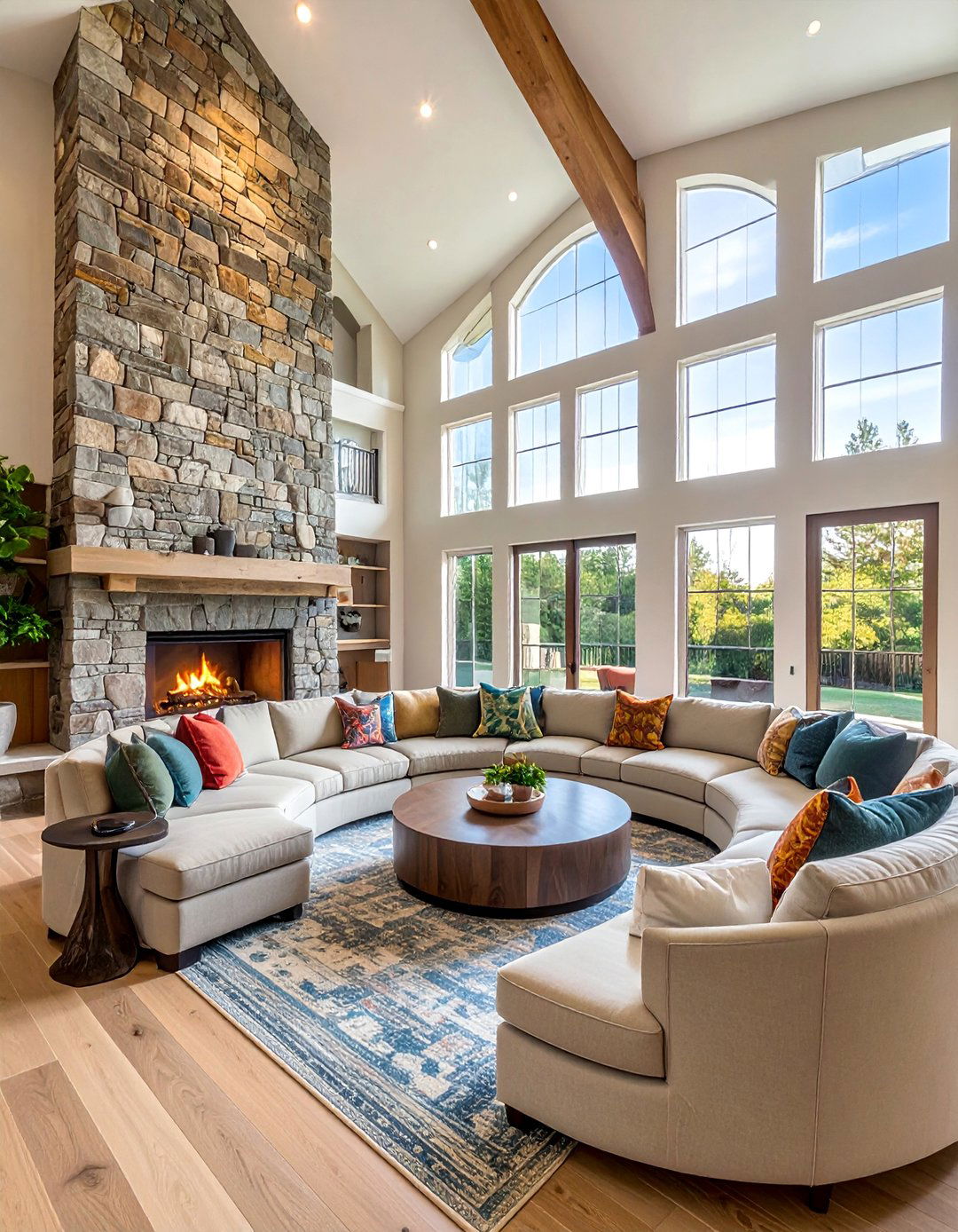 Curved Sectional Seating Arrangement - 20 Cozy Chairs in Front of Fireplace Ideas for Your Home