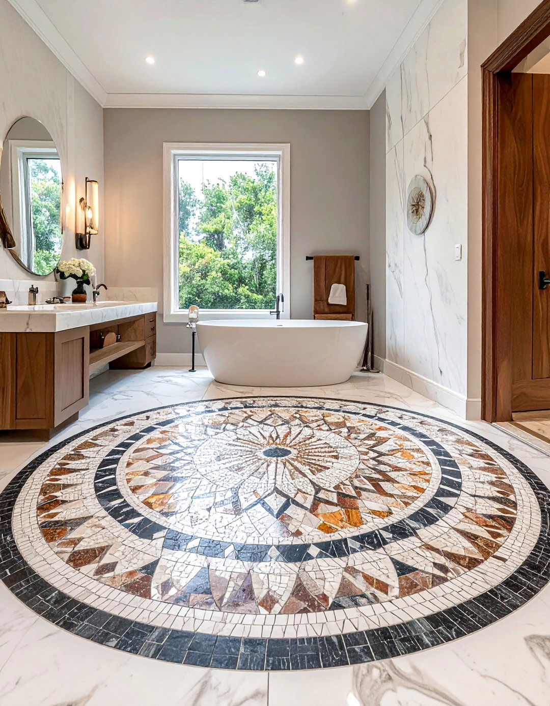 Custom Mosaic Medallion Floor - 20 Bathroom Mosaic Floor Tile Ideas for a Stunning Look