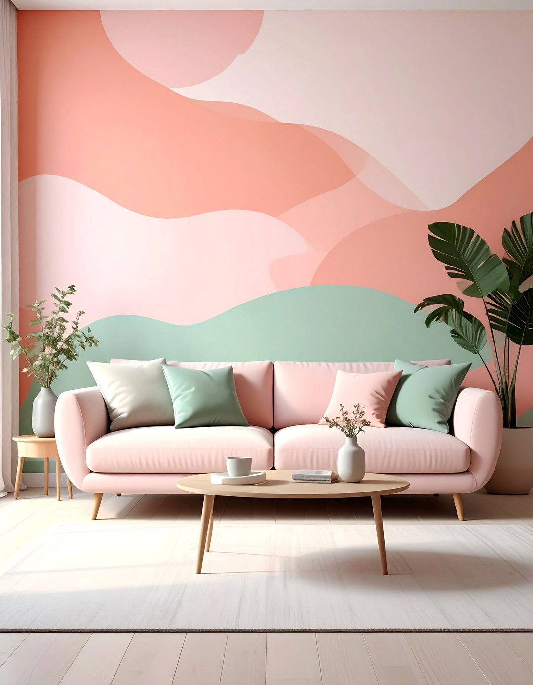 DIY Abstract Pastel Wall Mural - 25 Danish Pastel Room Ideas for a Soft, Minimalist Aesthetic