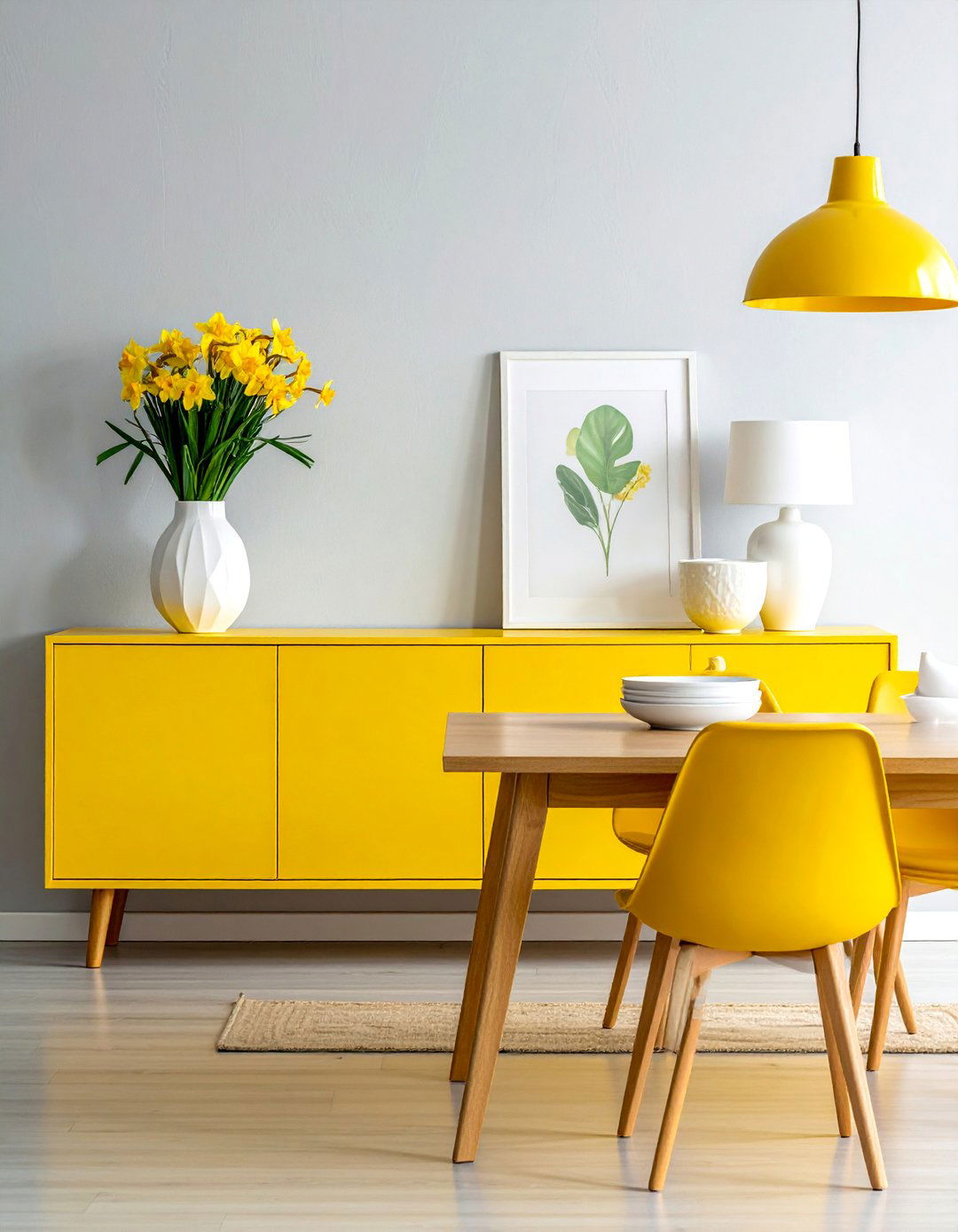 Daffodil Yellow Dining Room Sideboard - 20 Yellow Dining Room Ideas for a Bright and Cheerful Space