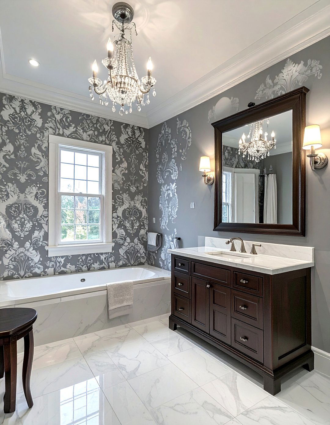 Damask Pattern Bathroom Wallpaper - 30 Bathroom Wallpaper Ideas for a Stylish Update