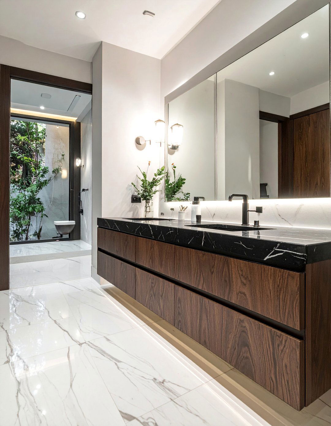 Dark Academia Bathroom with Black Marble Countertops - 20 Dark Academia Bathroom Ideas for a Dramatic Look