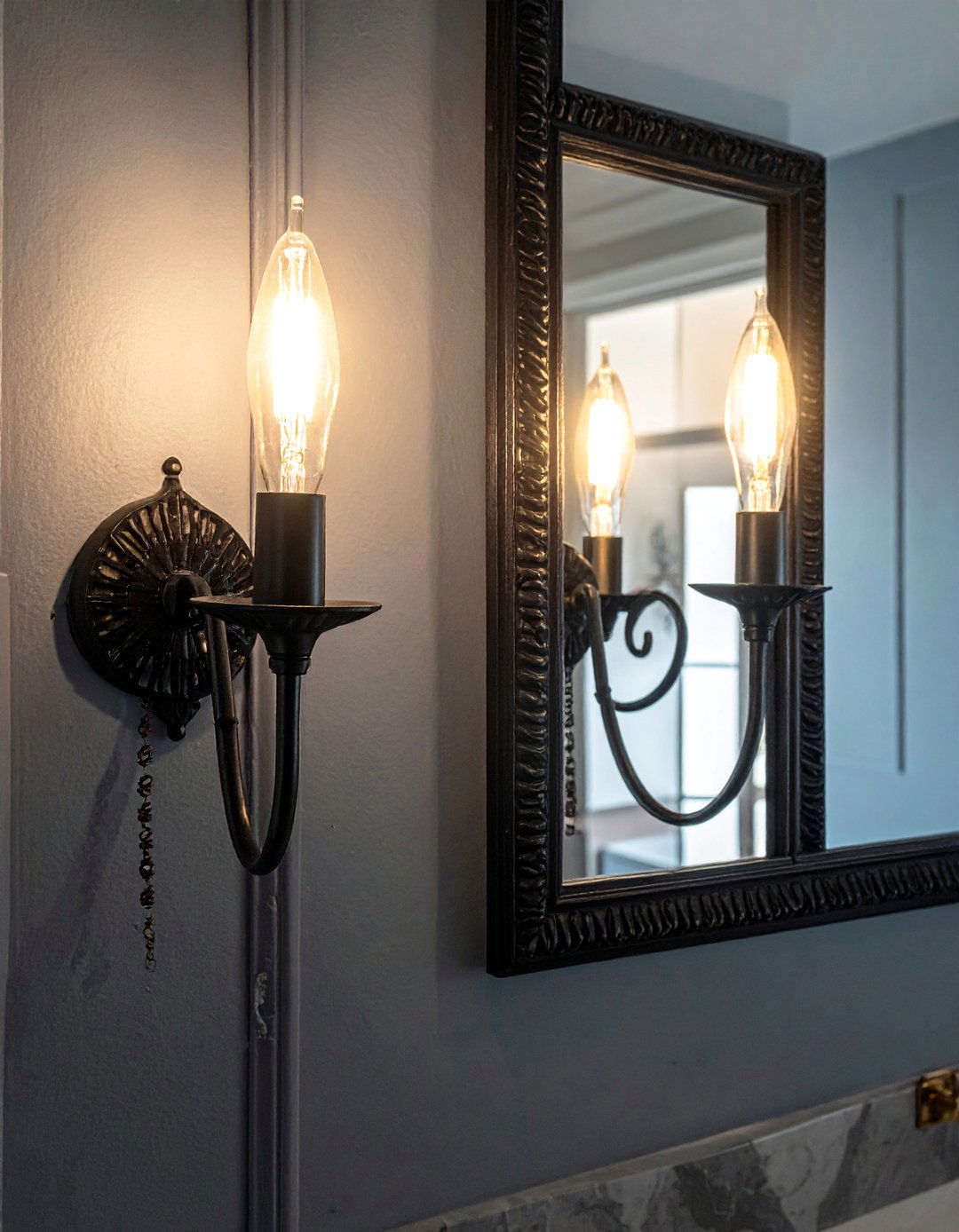 Dark Academia Bathroom with Candle Sconces - 20 Dark Academia Bathroom Ideas for a Dramatic Look