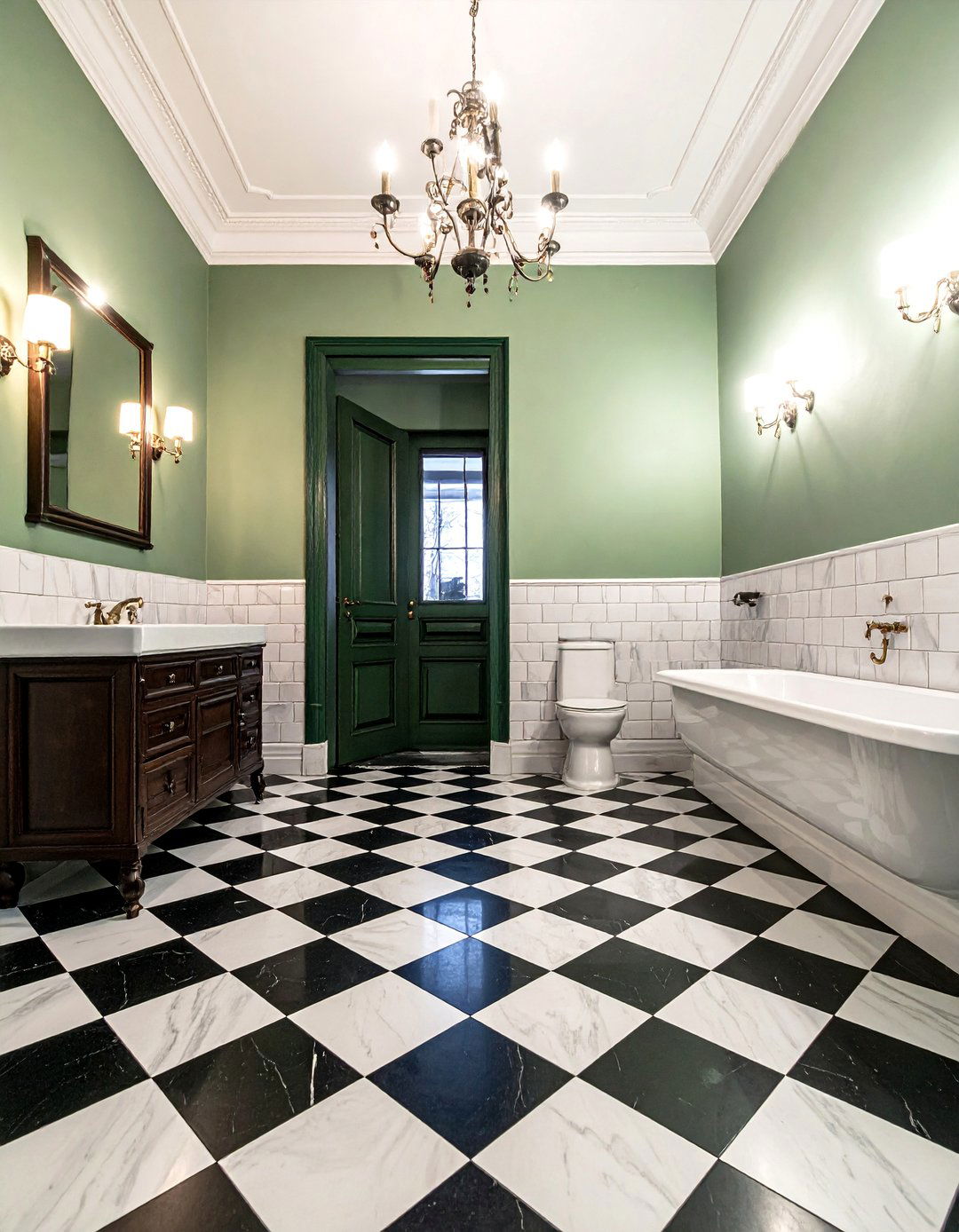 Dark Academia Bathroom with Checkerboard Flooring - 20 Dark Academia Bathroom Ideas for a Dramatic Look