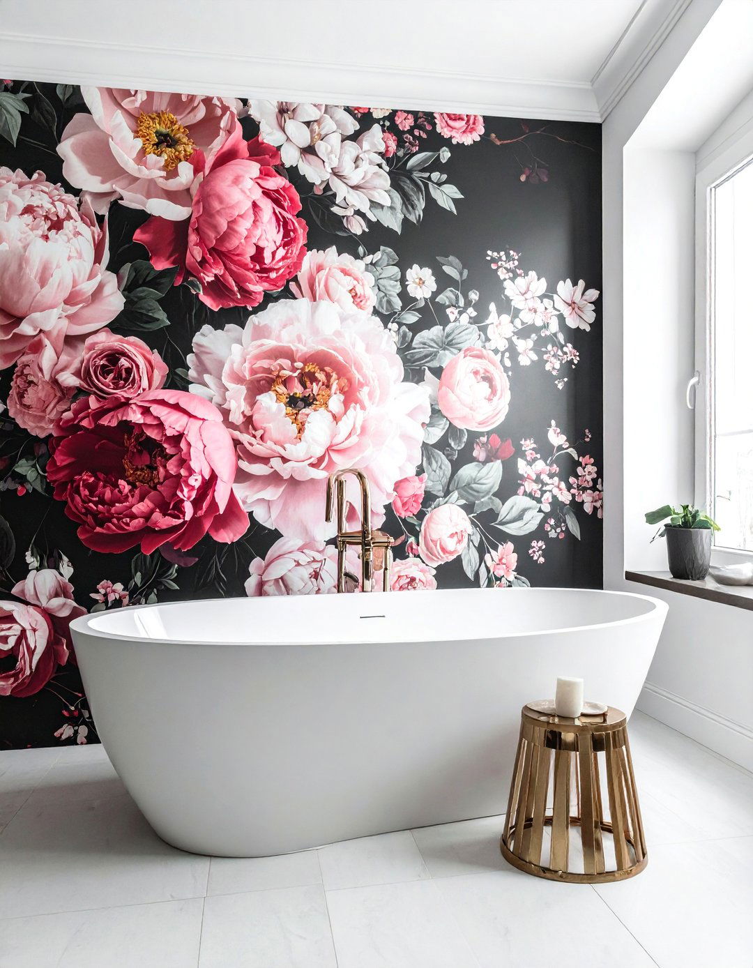 Dark Academia Bathroom with Dark Floral Wallpaper - 20 Dark Academia Bathroom Ideas for a Dramatic Look