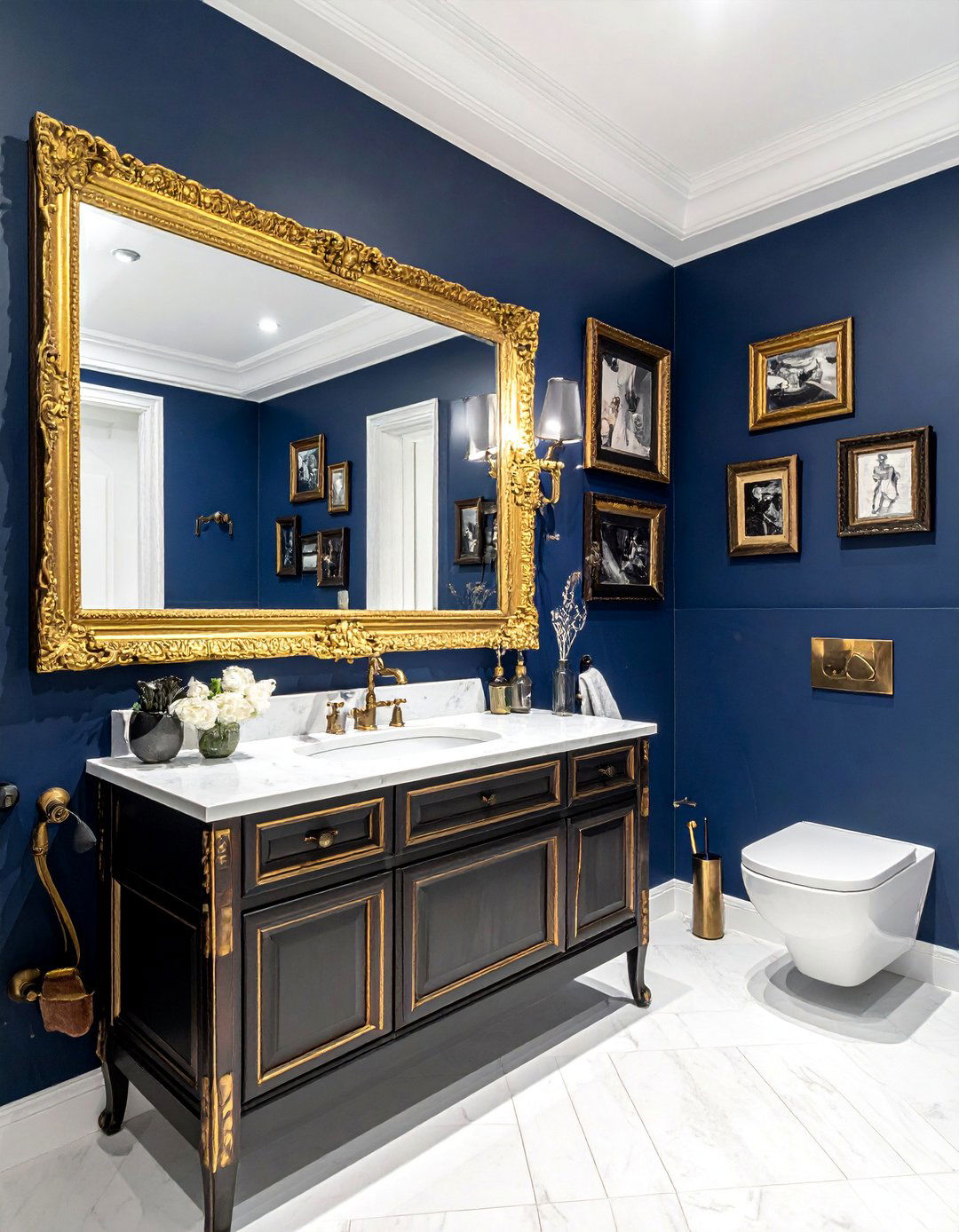 Dark Academia Bathroom with Ornate Gold Framing - 20 Dark Academia Bathroom Ideas for a Dramatic Look