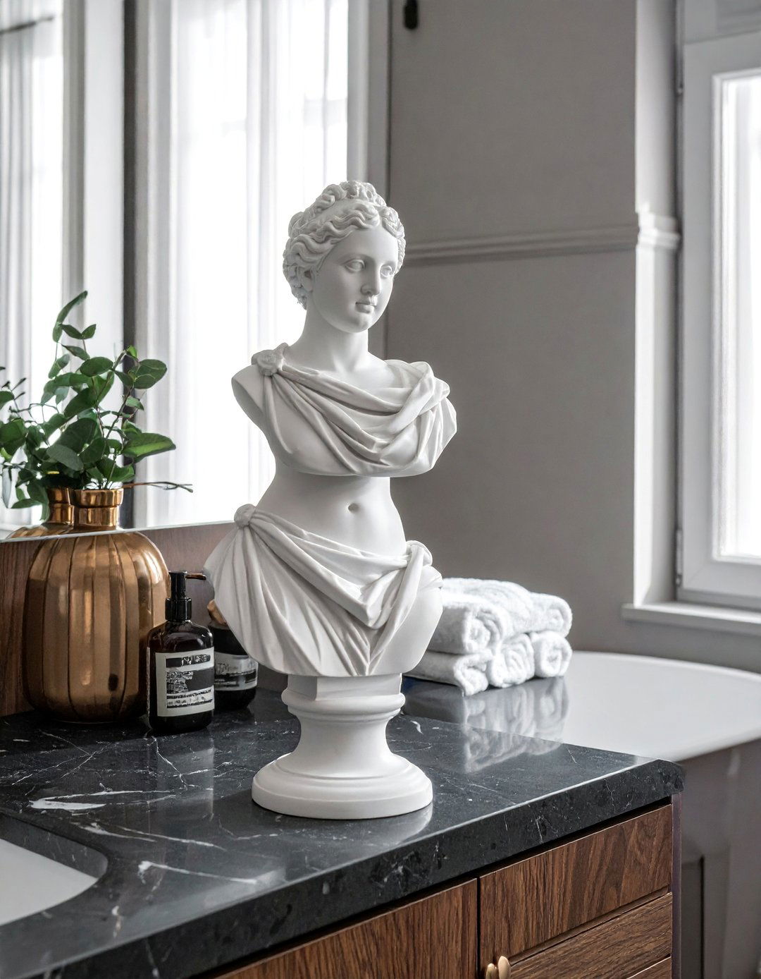 Dark Academia Bathroom with a Bust Sculpture - 20 Dark Academia Bathroom Ideas for a Dramatic Look