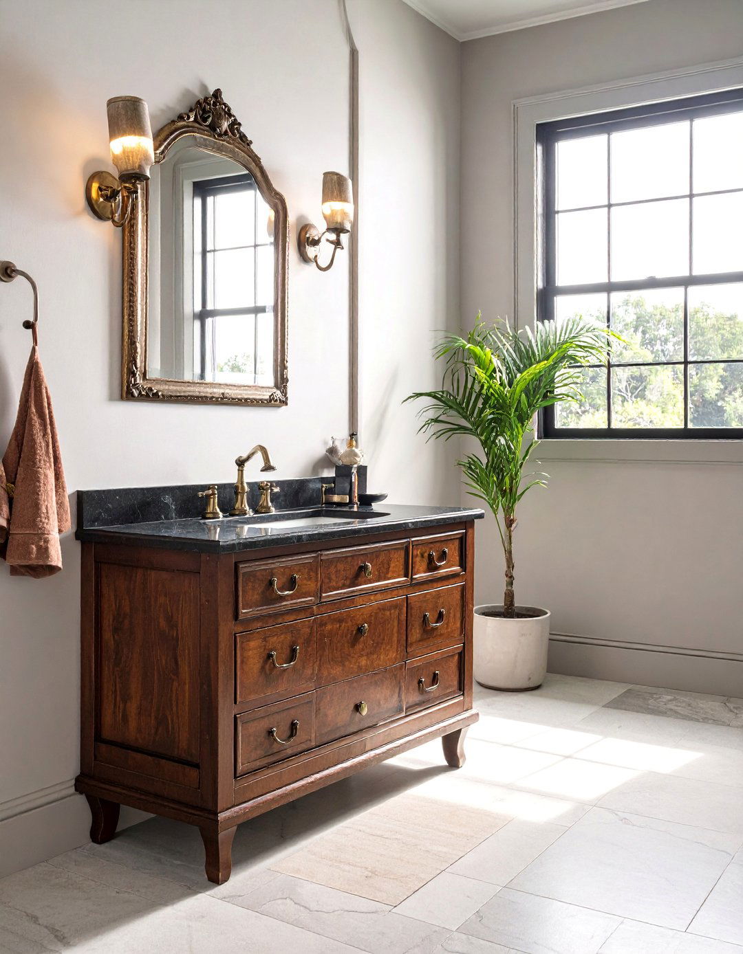 Dark Academia Bathroom with a Vintage Vanity - 20 Dark Academia Bathroom Ideas for a Dramatic Look