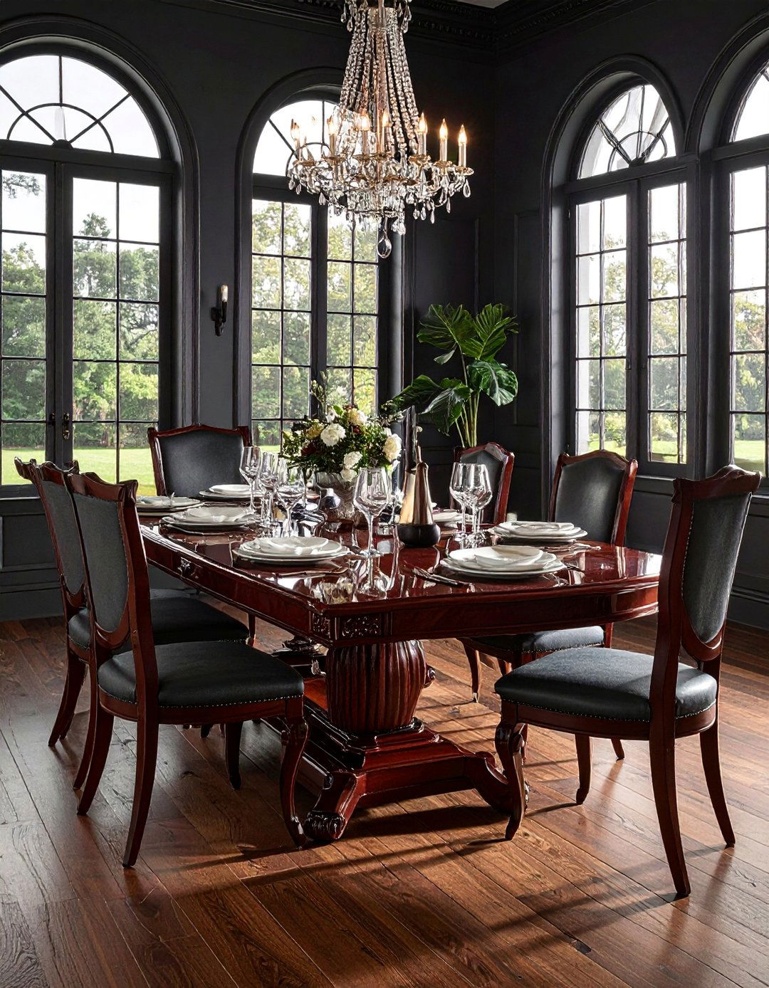 Dark Academia Dining Room Centered on a Large Mahogany Table - 20 Dark Academia Dining Room Ideas for Elegance