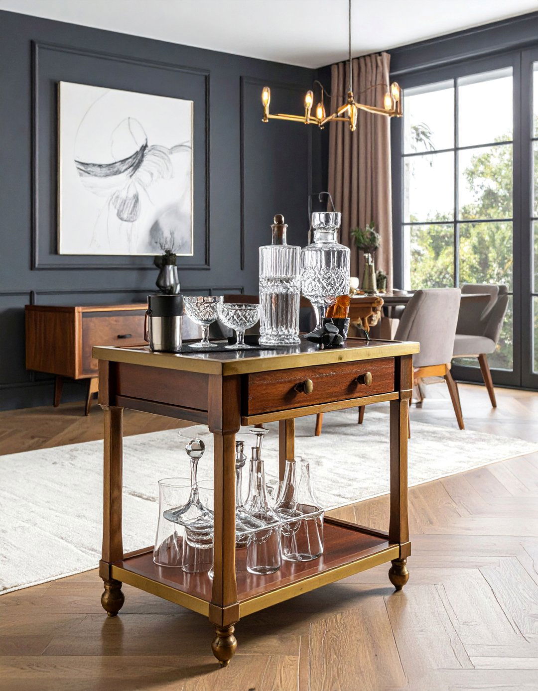 Dark Academia Dining Room Featuring a Bar Cart - 20 Dark Academia Dining Room Ideas for Elegance