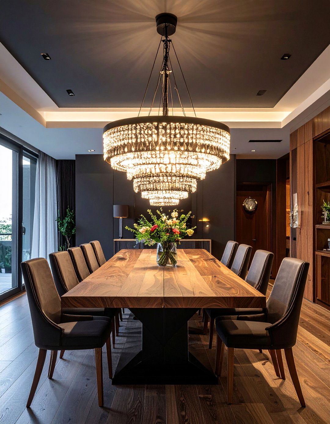Dark Academia Dining Room Illuminated by a Crystal Chandelier - 20 Dark Academia Dining Room Ideas for Elegance