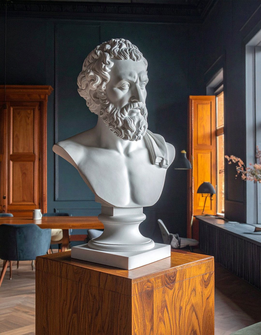 Dark Academia Dining Room Incorporating Bust Sculptures - 20 Dark Academia Dining Room Ideas for Elegance