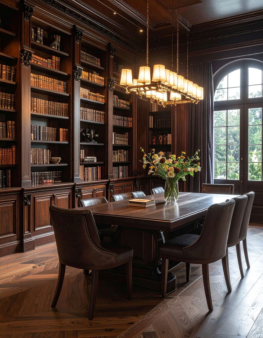 Dark Academia Dining Room with Built in Bookshelves - 20 Dark Academia Dining Room Ideas for Elegance