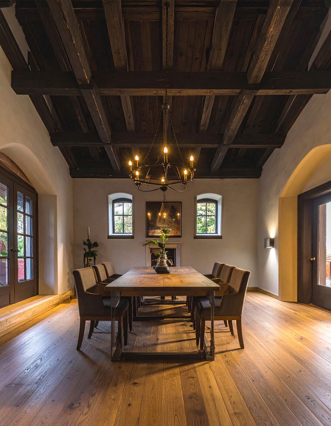 Dark Academia Dining Room with Exposed Ceiling Beams - 20 Dark Academia Dining Room Ideas for Elegance