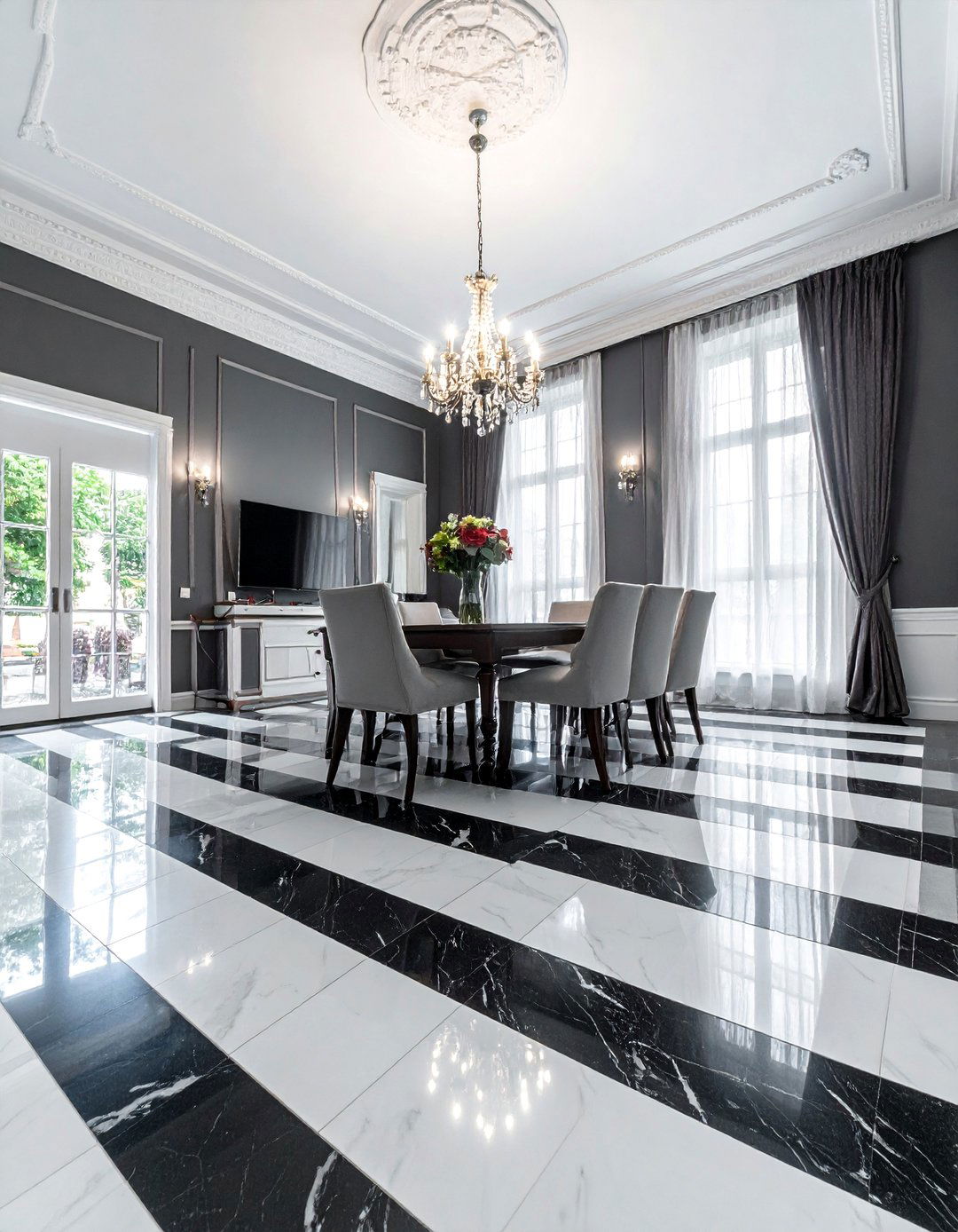 Dark Academia Dining Room with a Checkered Floor - 20 Dark Academia Dining Room Ideas for Elegance