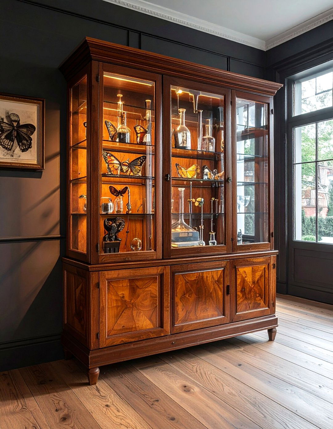Dark Academia Dining Room with a Curio Cabinet Display - 20 Dark Academia Dining Room Ideas for Elegance