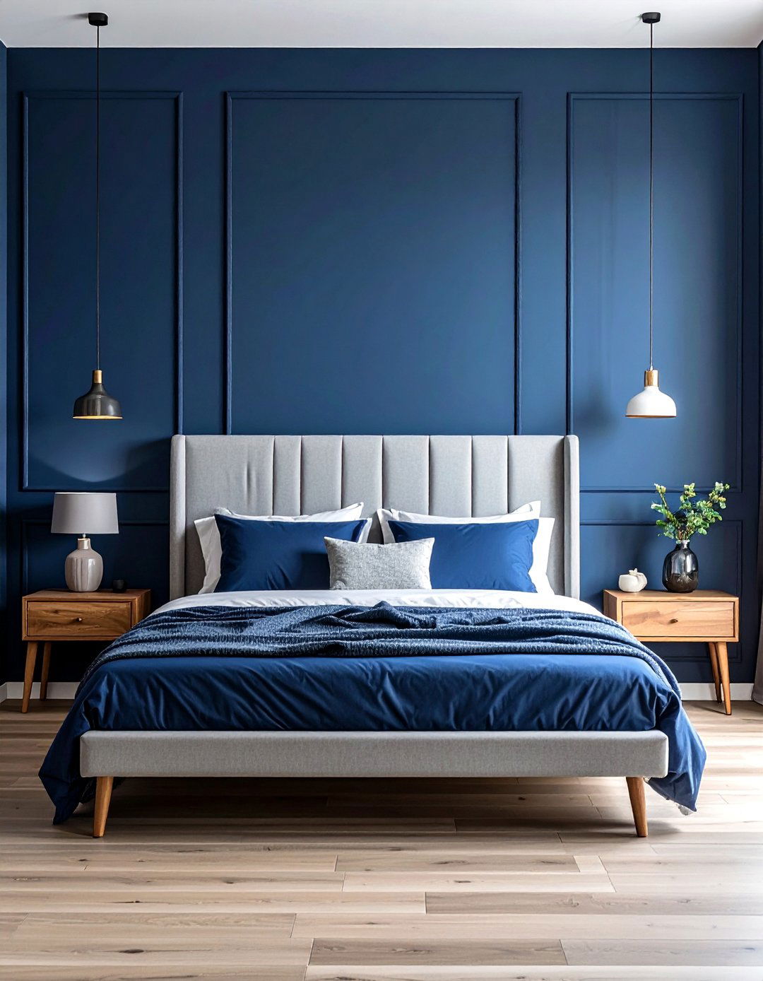 Dark Blue Accent Wall Behind the Bed - 30 Dark Blue Bedroom Ideas for a Serene and Stylish Space