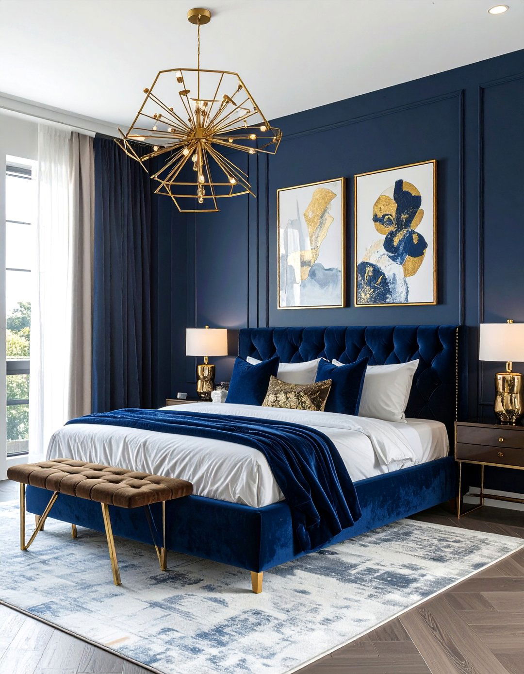 Dark Blue Bedroom with Gold Accents - 30 Dark Blue Bedroom Ideas for a Serene and Stylish Space