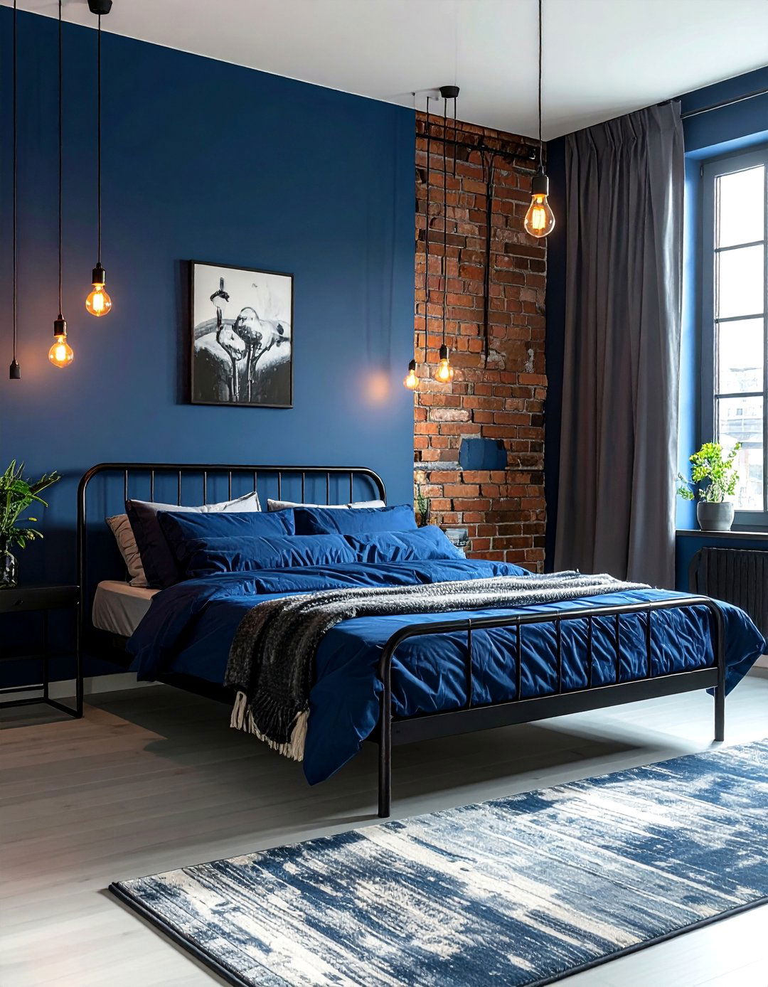 Dark Blue Bedroom with Industrial Elements - 30 Dark Blue Bedroom Ideas for a Serene and Stylish Space