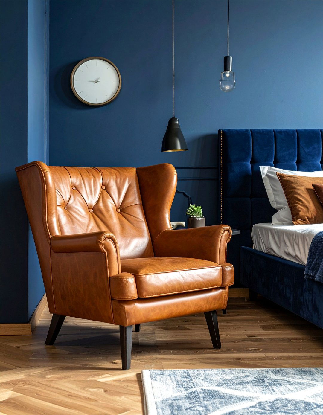 Dark Blue Bedroom with Leather Furniture - 30 Dark Blue Bedroom Ideas for a Serene and Stylish Space