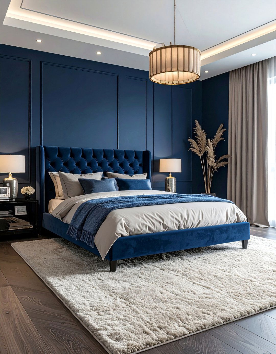 Dark Blue Bedroom with Plush Carpeting - 30 Dark Blue Bedroom Ideas for a Serene and Stylish Space