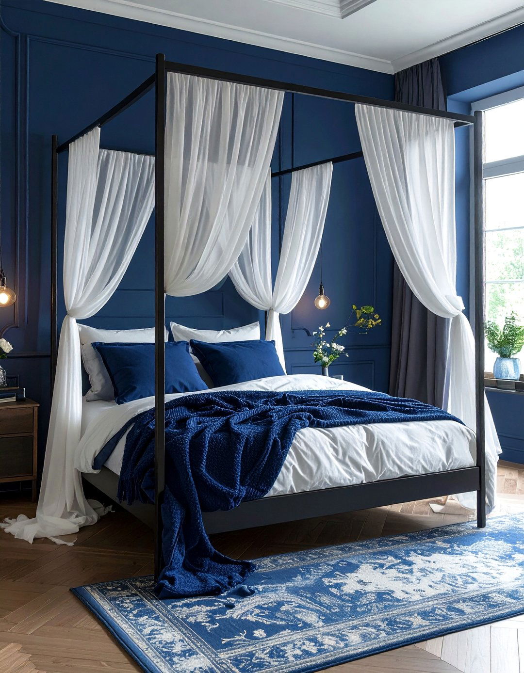 Dark Blue Bedroom with a Canopy Bed - 30 Dark Blue Bedroom Ideas for a Serene and Stylish Space
