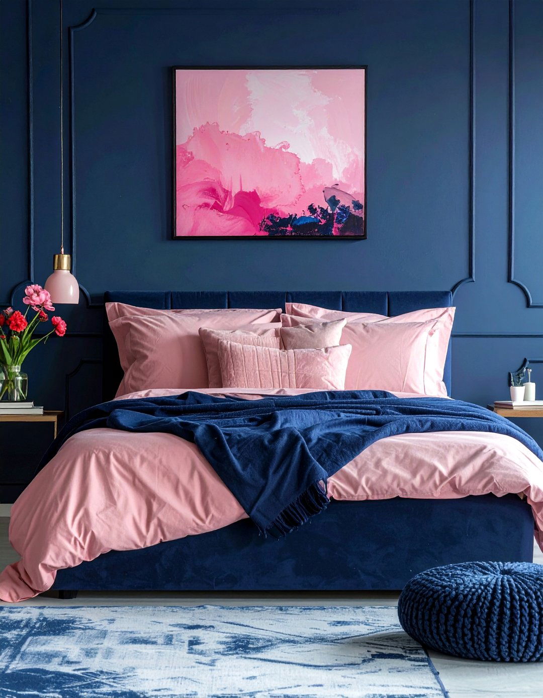 Dark Blue and Blush Pink Combination - 30 Dark Blue Bedroom Ideas for a Serene and Stylish Space