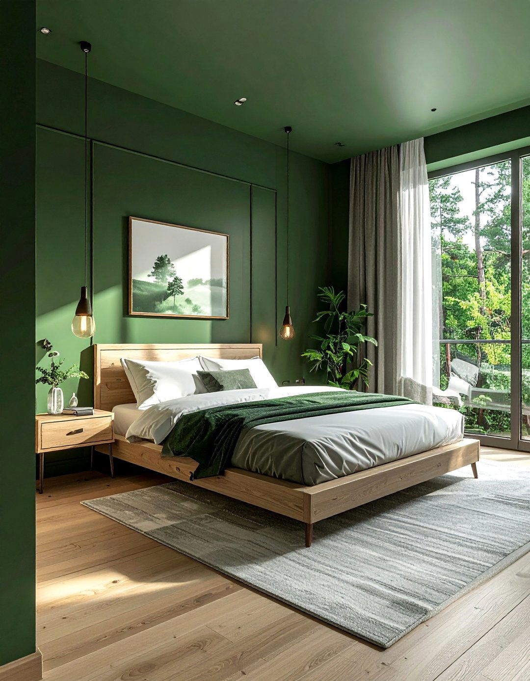 Dark Green Painted Walls - 20 Forest-Themed Bedroom Ideas for a Nature-Inspired Retreat