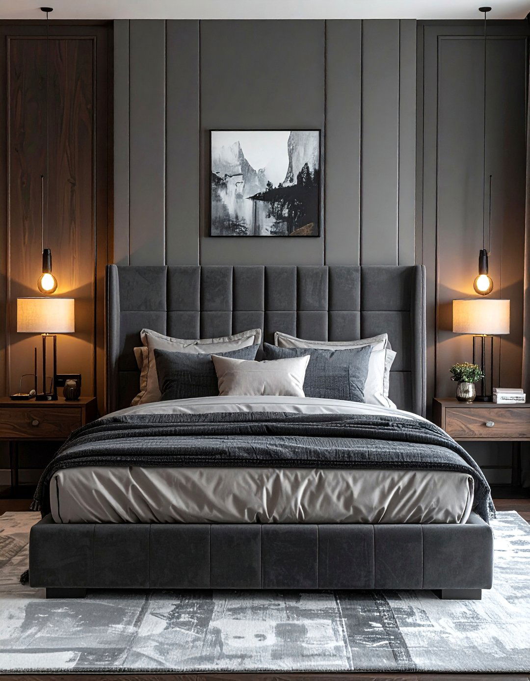 Dark Grey Channel Tufted Headboard - 25 Grey Headboard Bedroom Ideas for a Calm Retreat