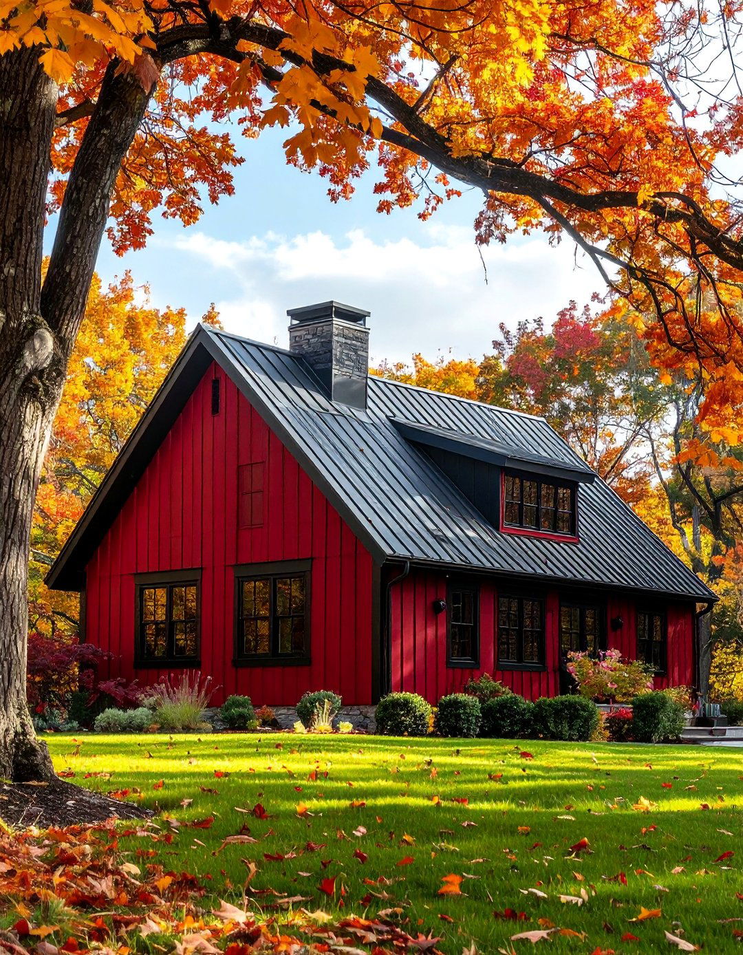 Dark Red Board and Batten with Black Windows - 20 Dark Red House Exterior Ideas for Bold Homes