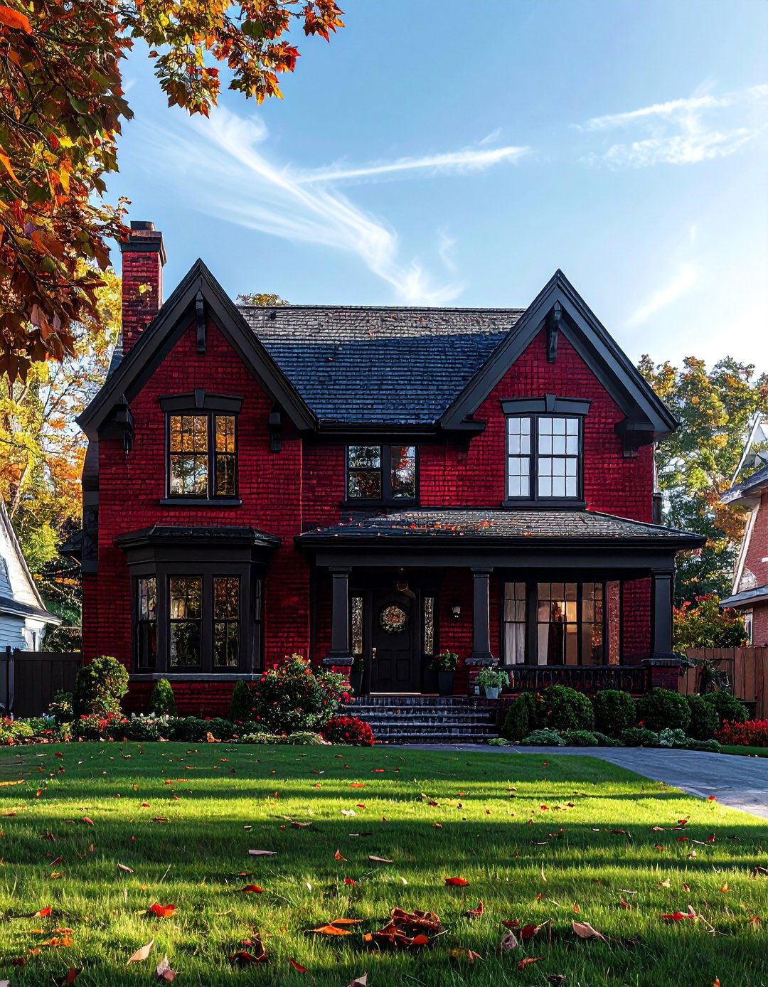 Dark Red Brick with Black Trim Accents - 20 Dark Red House Exterior Ideas for Bold Homes