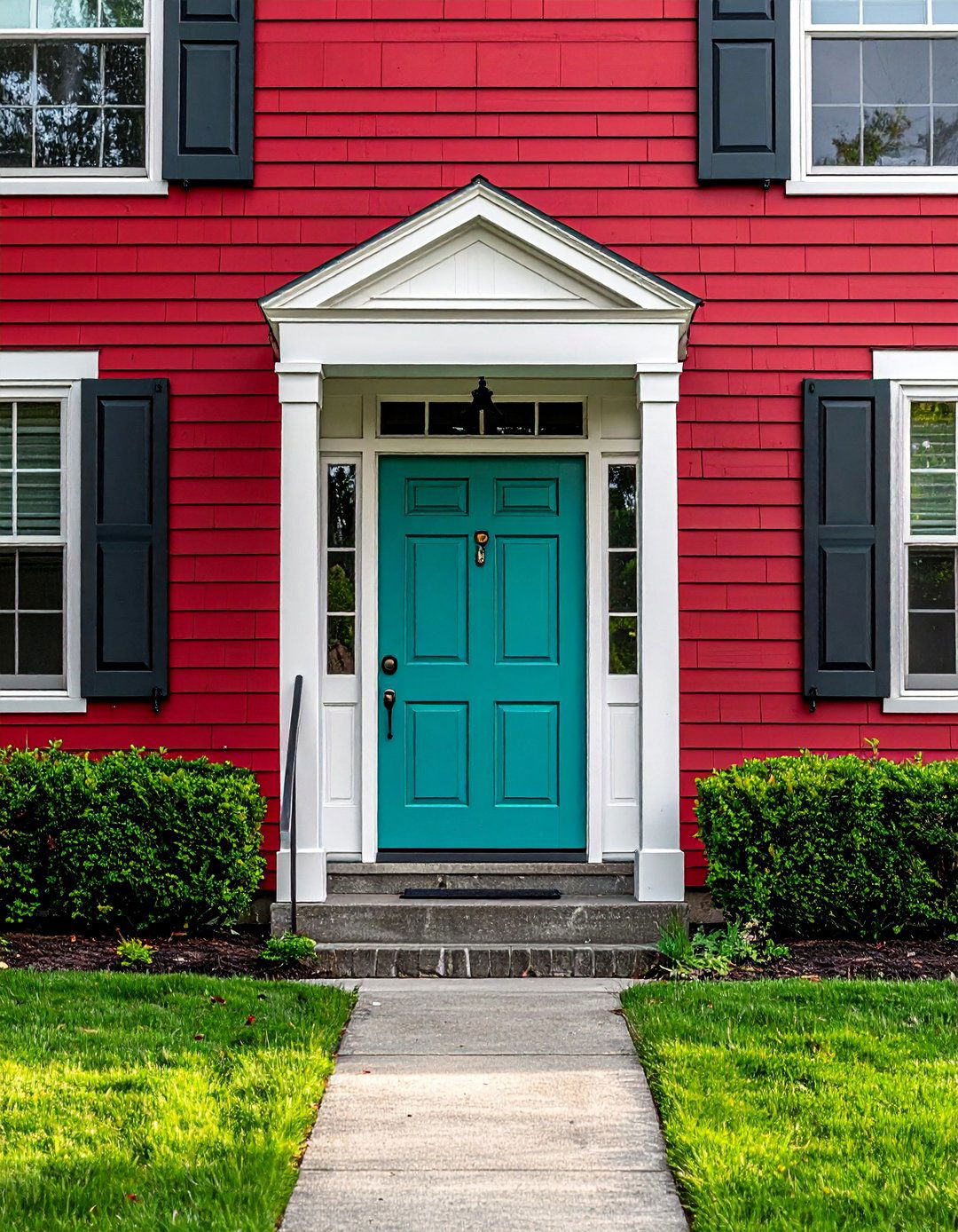 Dark Red Exterior with a Pop of Bright Front Door Color - 20 Dark Red House Exterior Ideas for Bold Homes