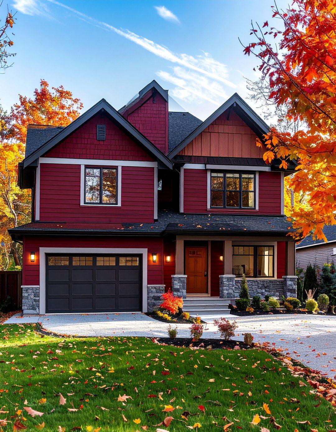 Dark Red and Light Gray Two Tone Exterior - 20 Dark Red House Exterior Ideas for Bold Homes
