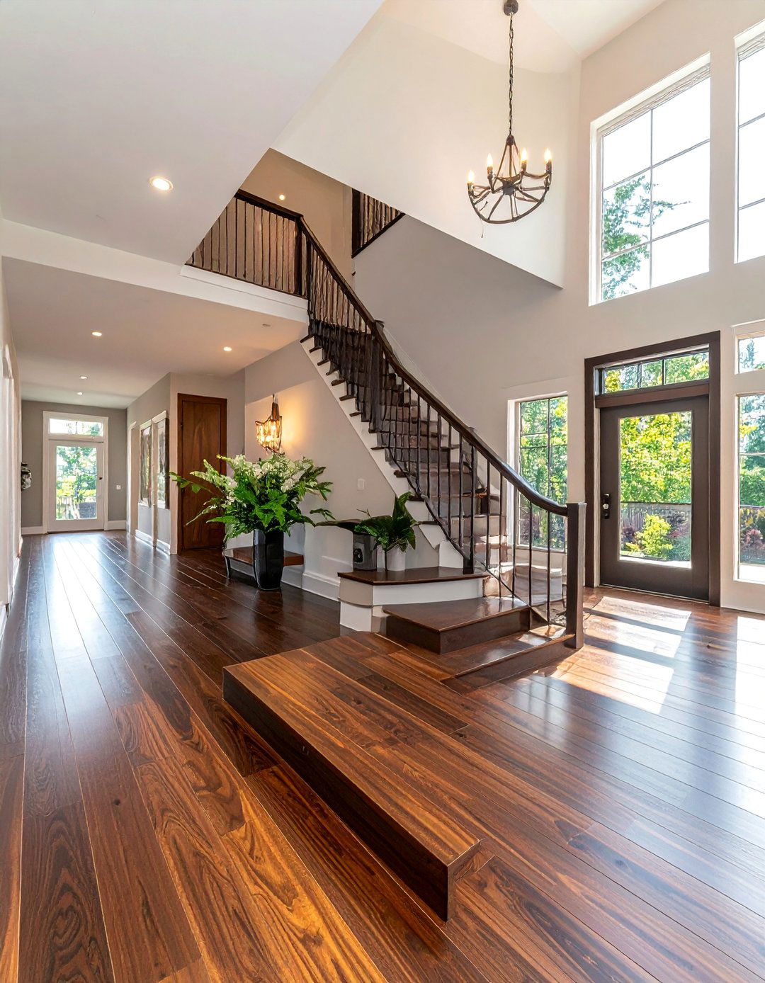 Dark Walnut Floors Extended onto a Staircase - 20 Dark Walnut Floors for Stylish Room Designs