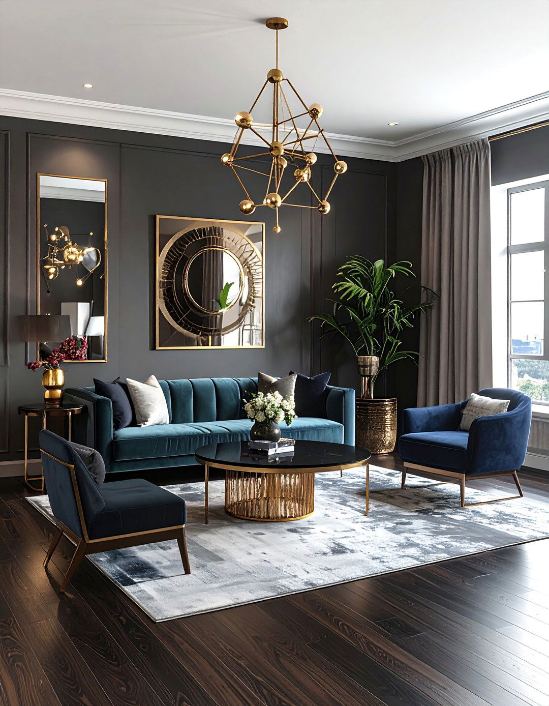 Dark Walnut Floors Matched with Metallic Accents