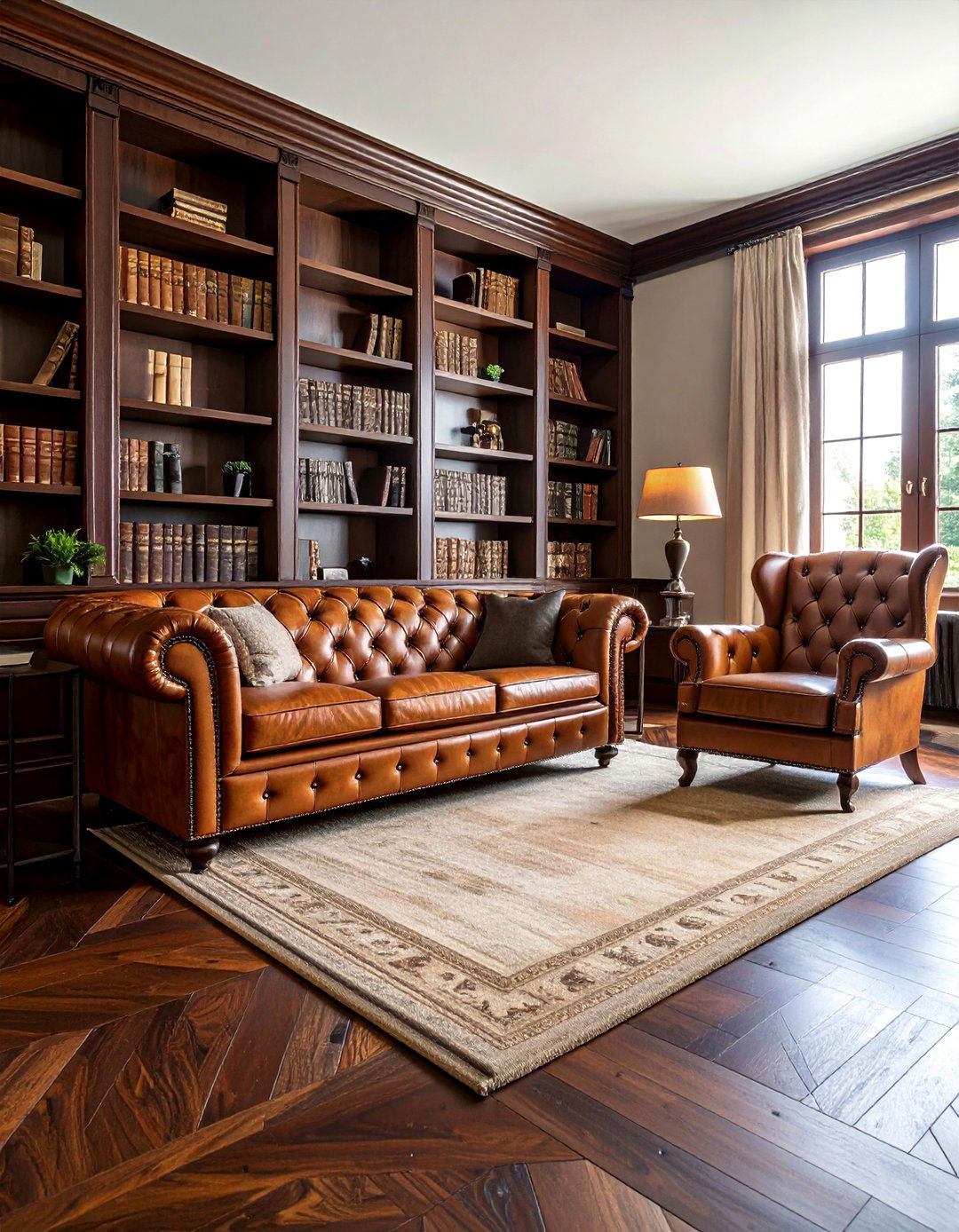 Dark Walnut Floors and Leather Seating - 20 Dark Walnut Floors for Stylish Room Designs