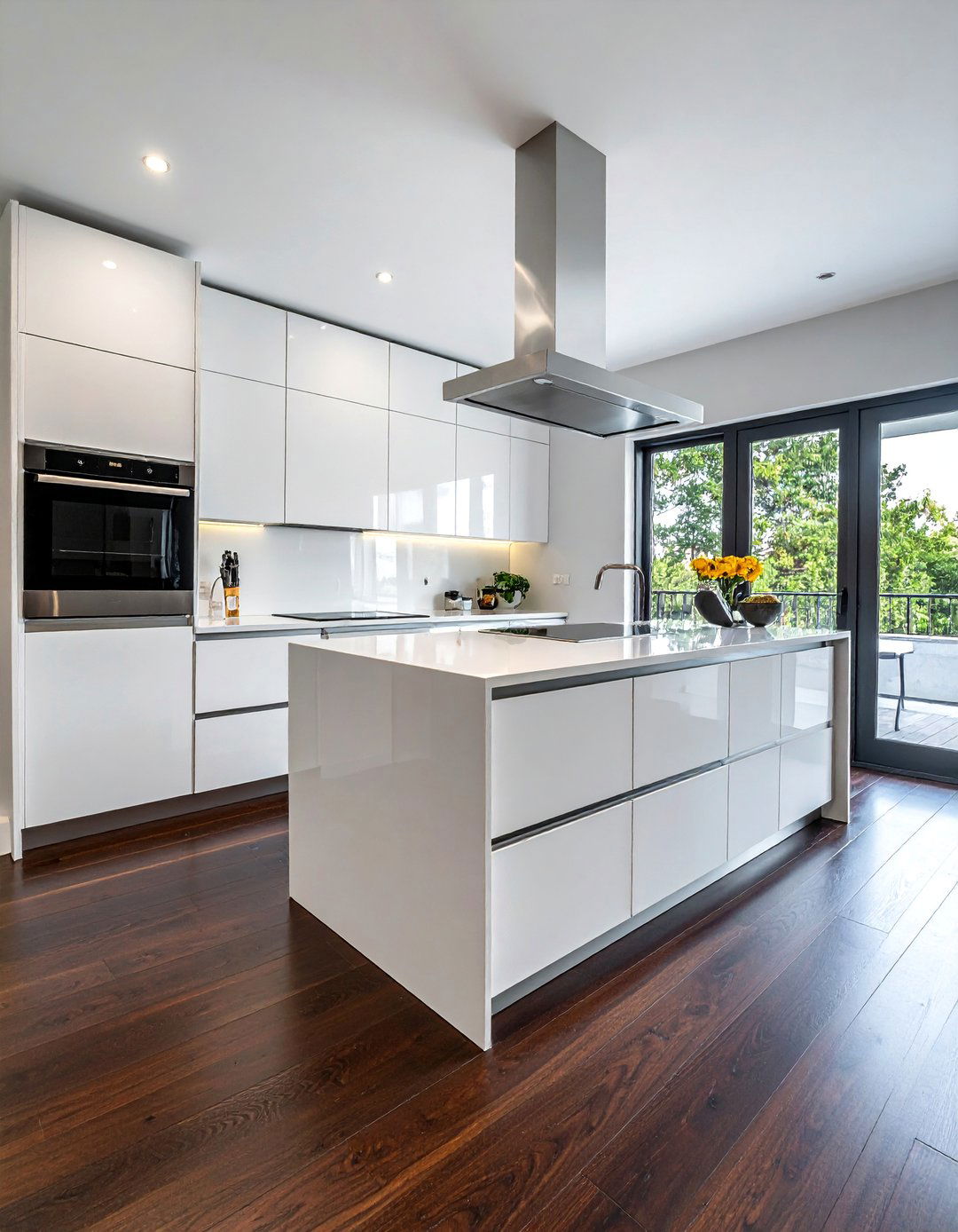 Dark Walnut Floors in a Modern Kitchen with White Cabinets - 20 Dark Walnut Floors for Stylish Room Designs
