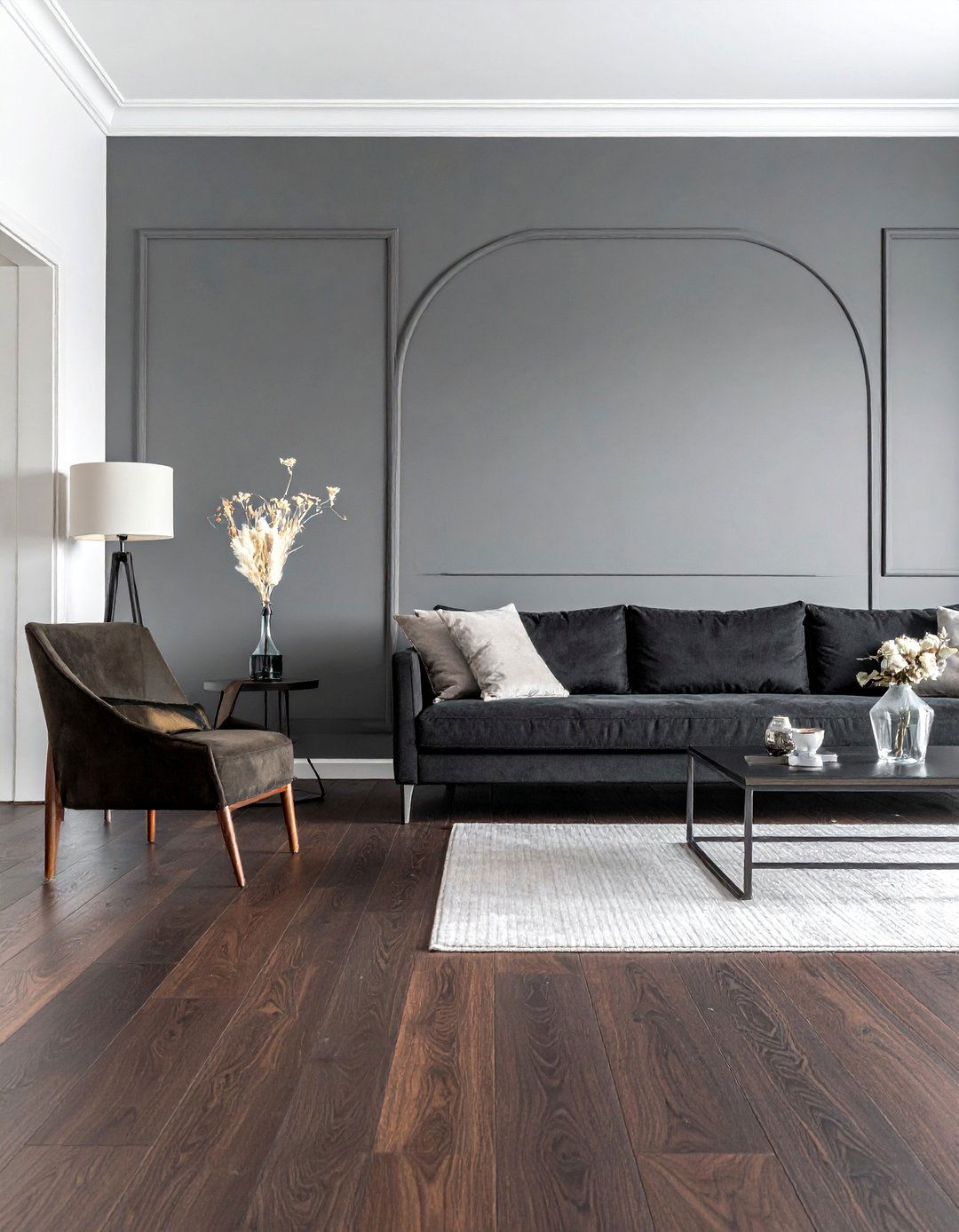 Dark Walnut Floors with Gray Wall Paint - 20 Dark Walnut Floors for Stylish Room Designs