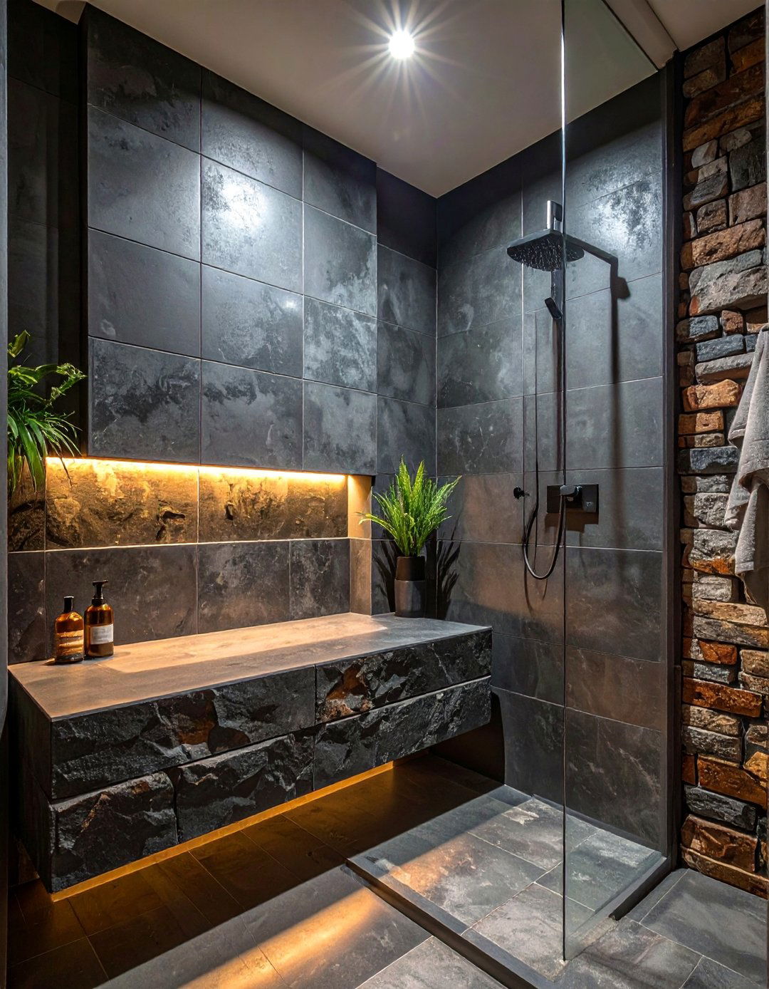 Dark and Moody Rustic Walk in Shower Design - 25 Rustic Walk-in Shower Ideas for a Cozy Bathroom