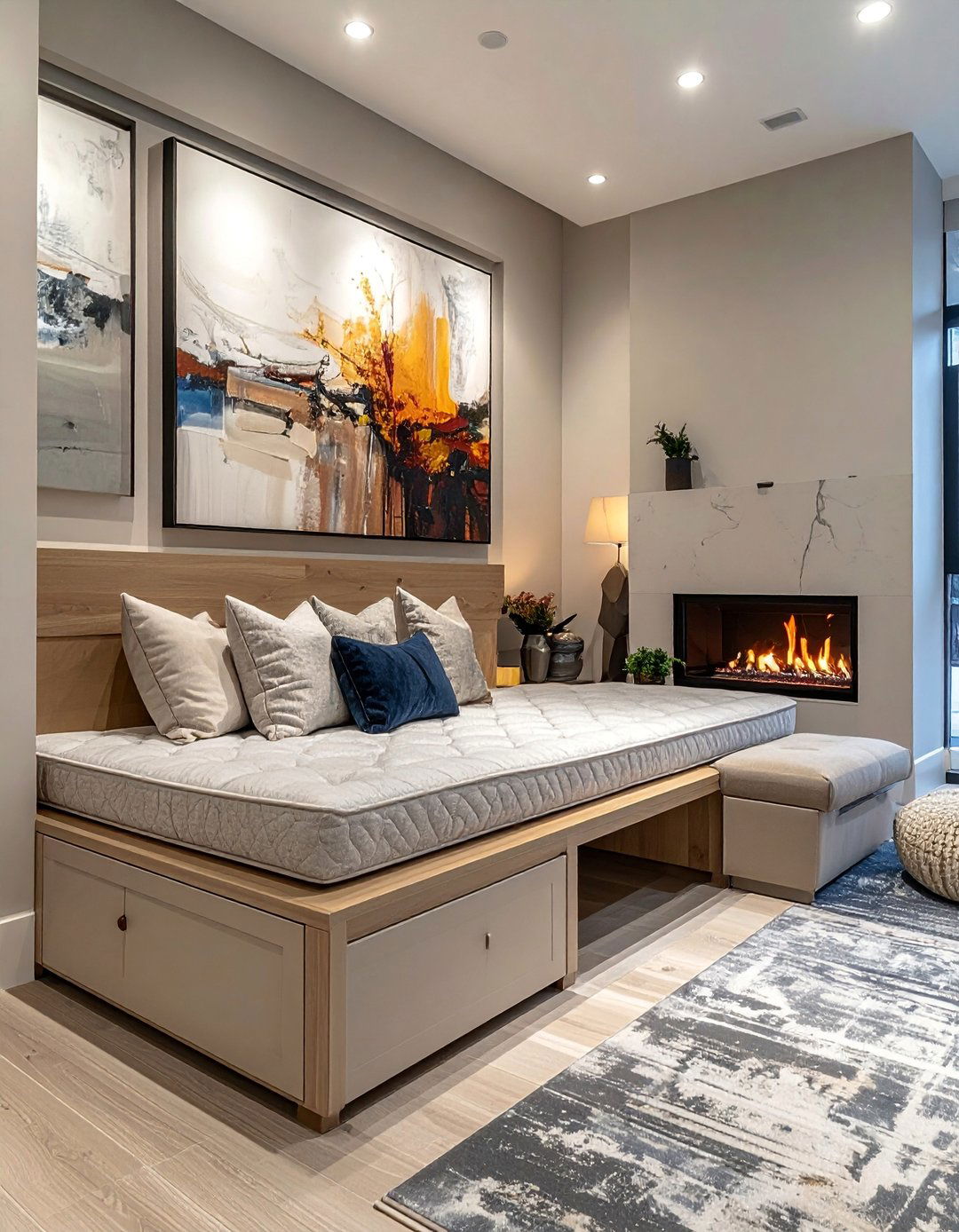 Daybed Style Fireplace Lounging - 20 Fireplace Bench Ideas to Cozy Up Your Living Room