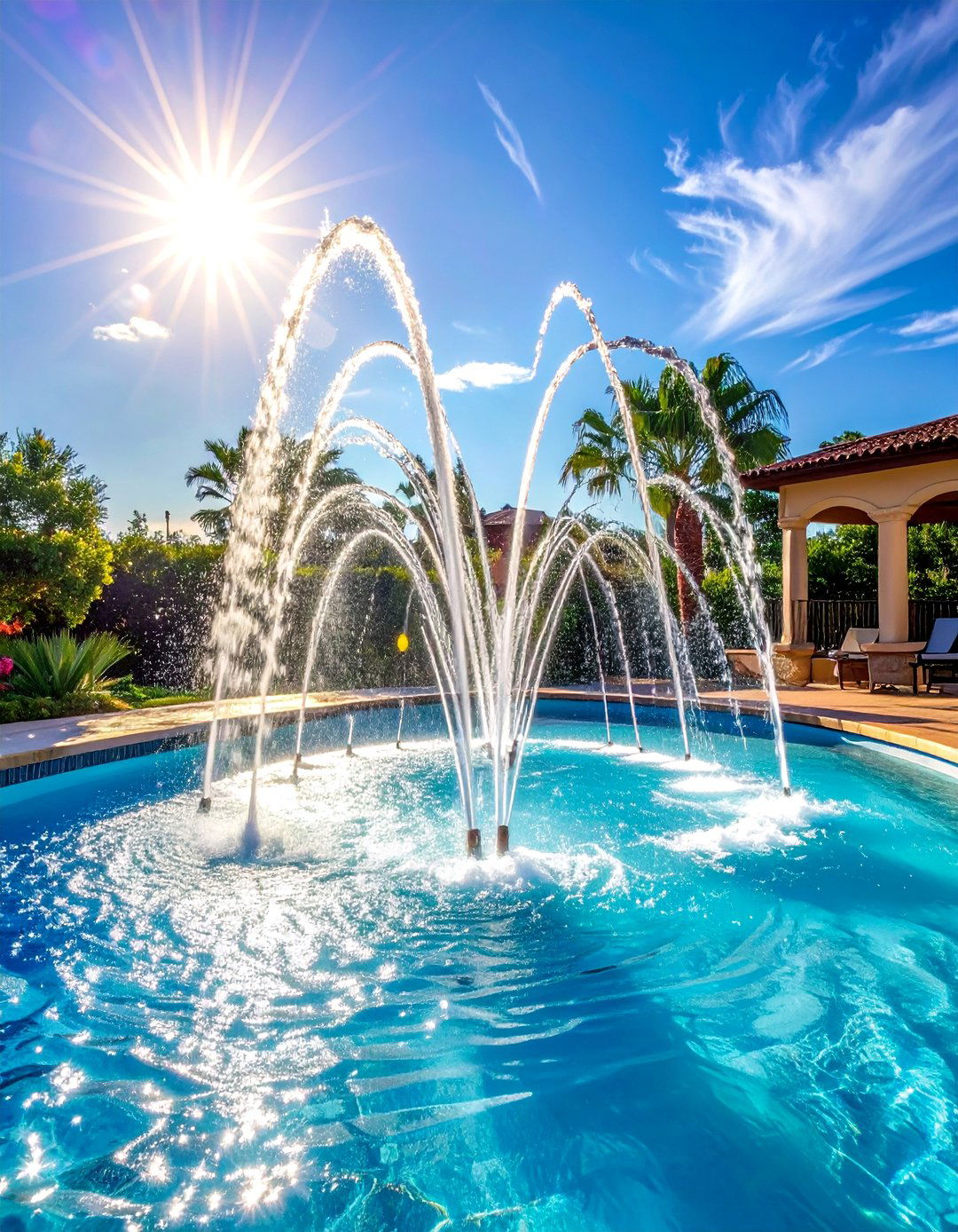 Deck Jets Water Features - 15 Pool Fountain Ideas for a Luxurious Backyard Oasis