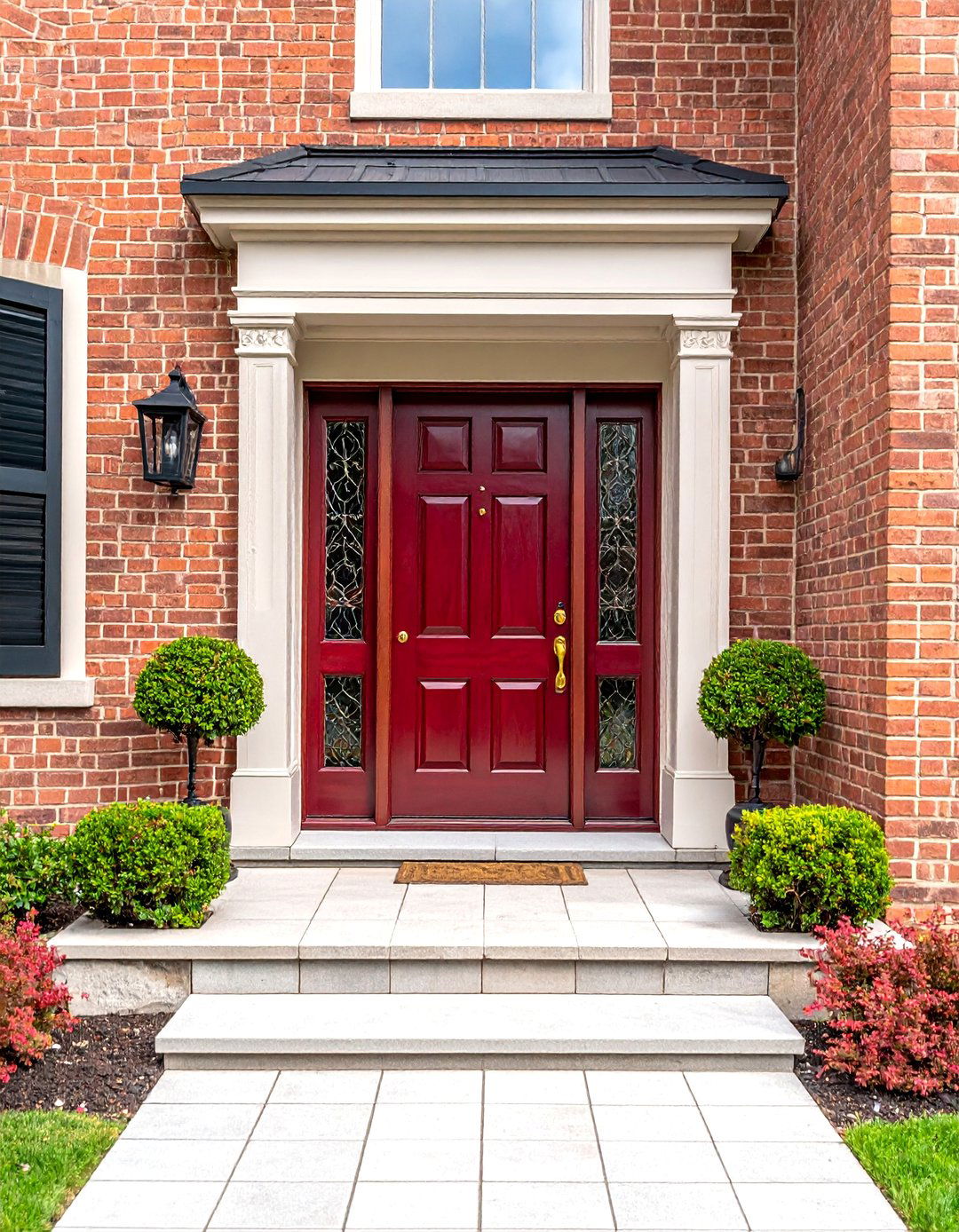 Deep Mahogany Stained Front Door with Sidelights - 25 Elegant Stained Front Door Ideas for Curb Appeal
