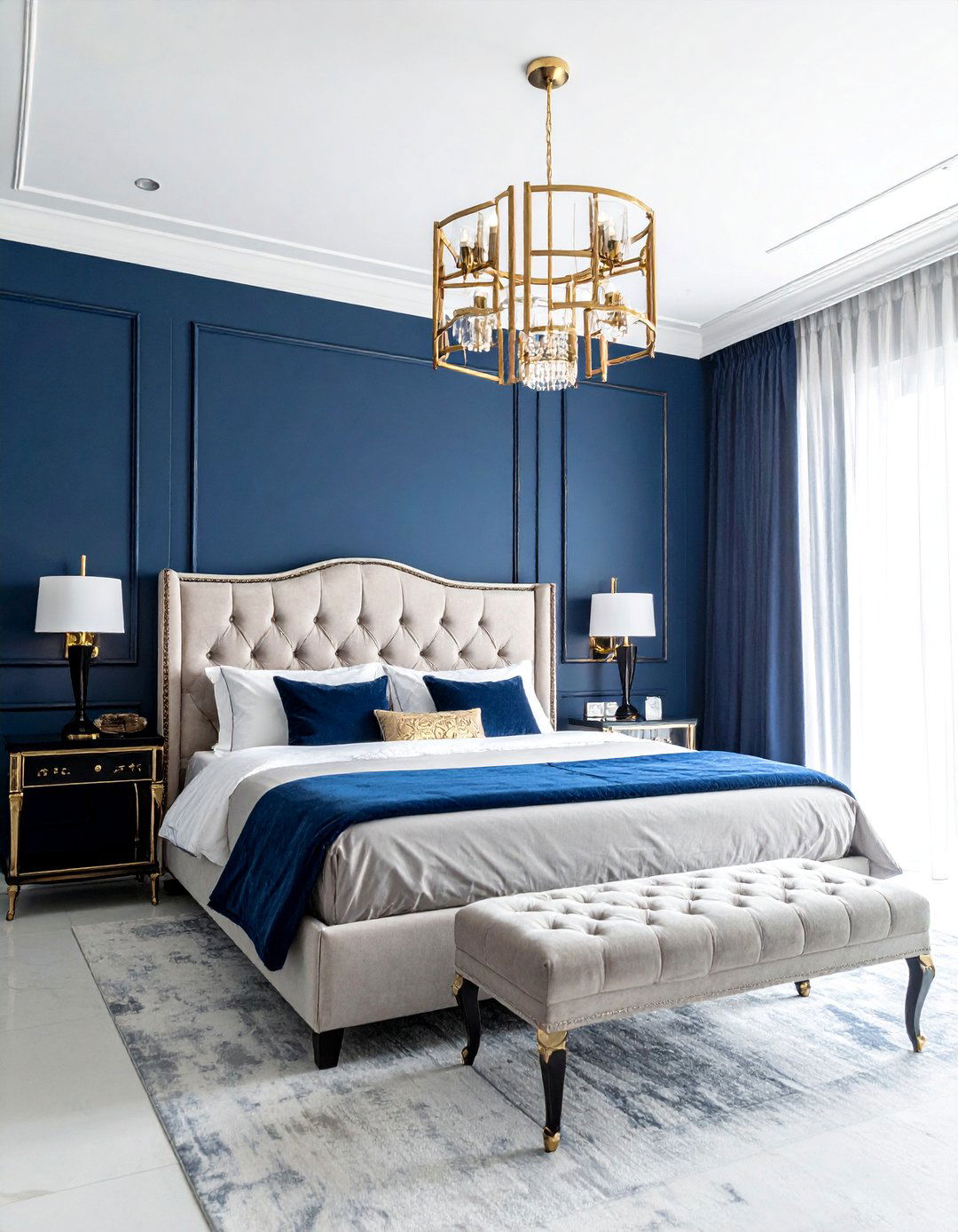 Deep Navy Walls with Brass Accents - 25 Luxury Blue Bedroom Ideas for a Serene Retreat