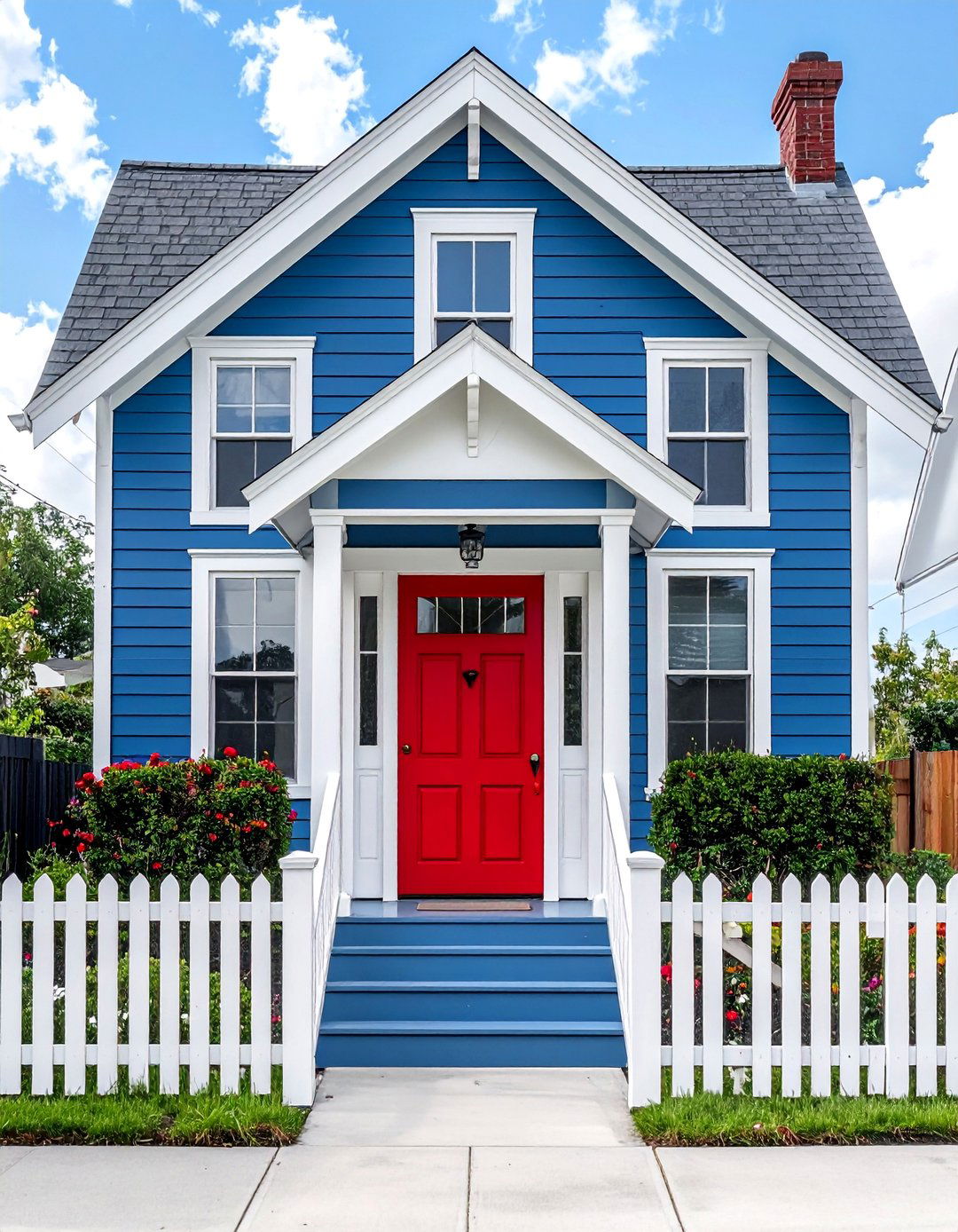 Denim Blue Victorian House with a Barn Red Door - 15 Blue Victorian House Colors for Timeless Charm