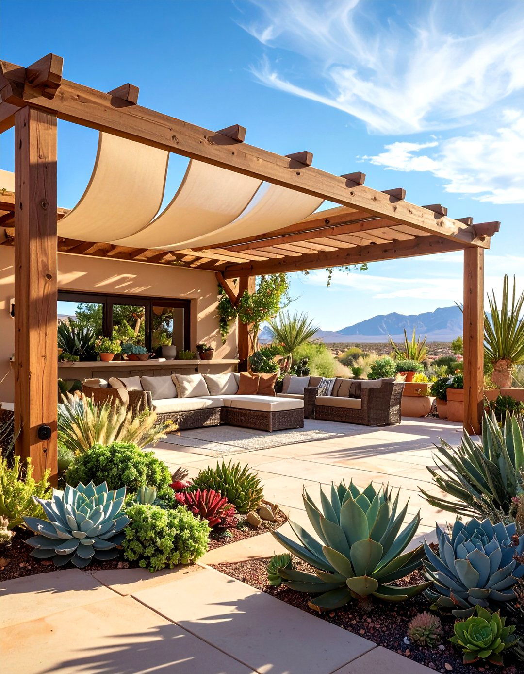 Desert Oasis Pergola with Succulent Garden - 40 Patio With a Pergola Ideas for Outdoor Living Spaces