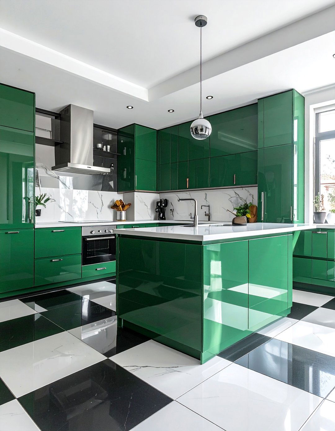 Diagonal Black and White Checkered Floors - 25 Kitchens With Checkered Floors for Timeless Style