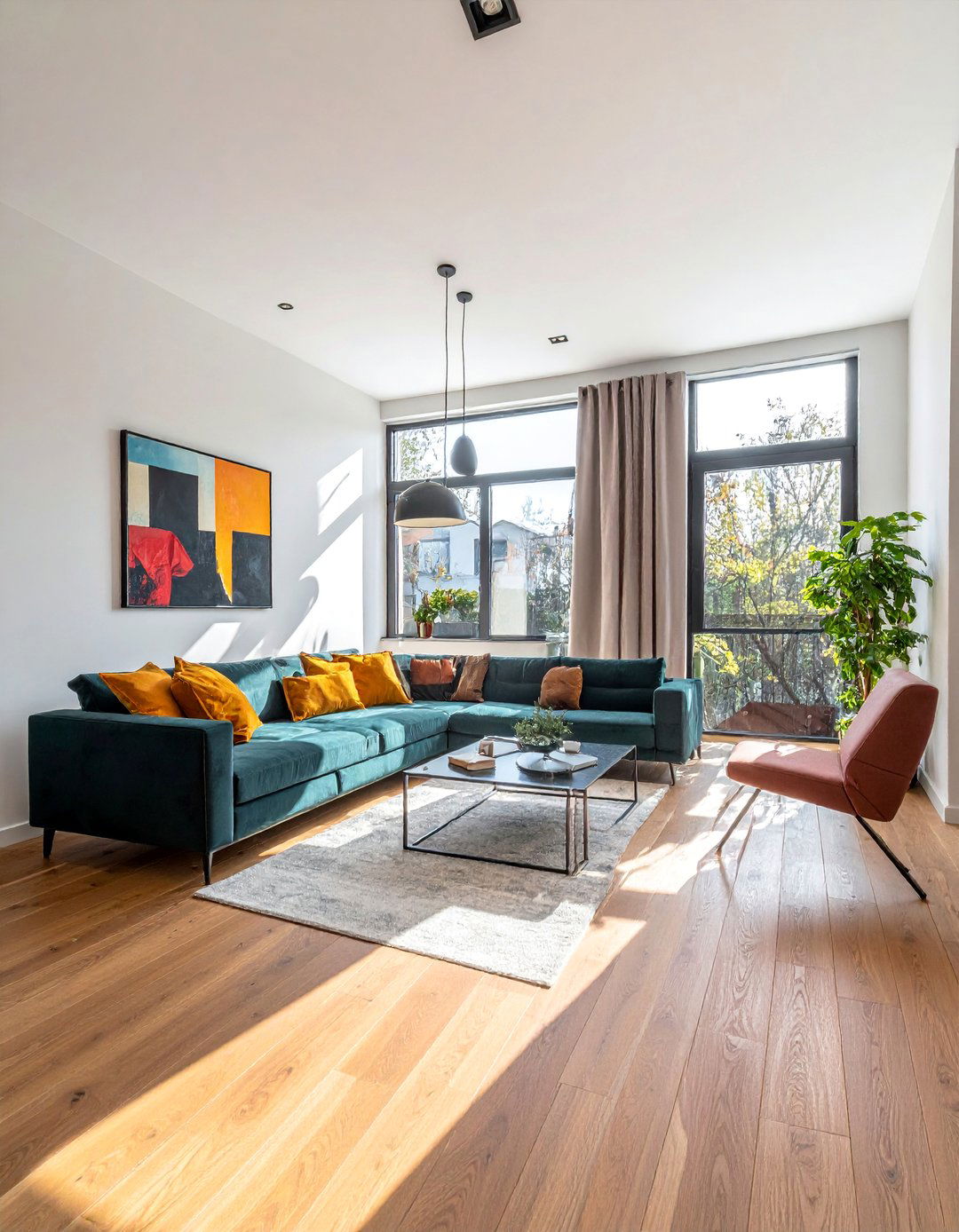Diagonal Plank Wood Living Room Floor - 25 Beautiful Living Room Wood Floor Ideas