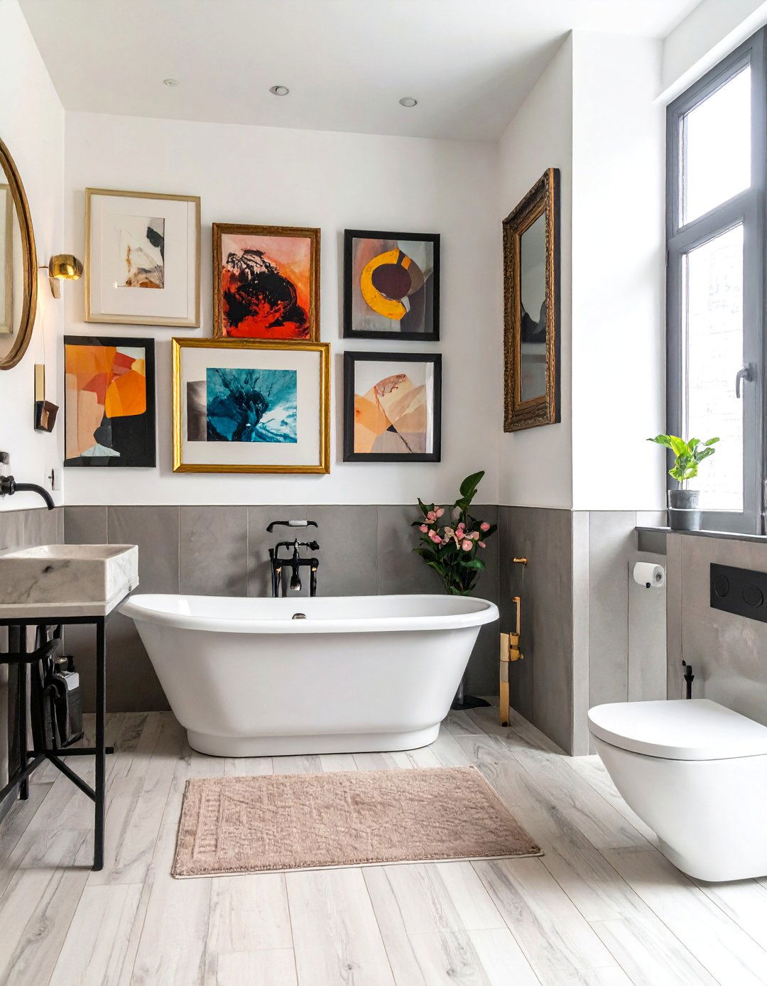 Displaying a Gallery Wall - 20 Maximalist Bathroom Design Ideas for Bold Style