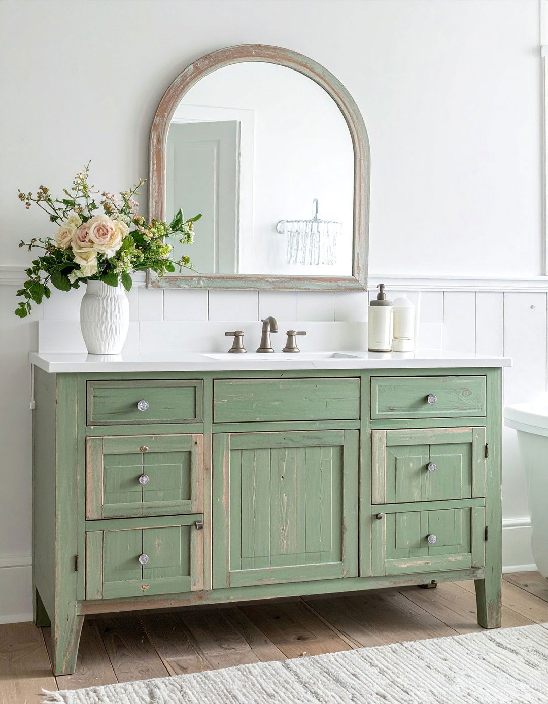 Distressed Painted Wood Bathroom Vanity - 15 Rustic Bathroom Vanity Ideas for a Charming Retreat