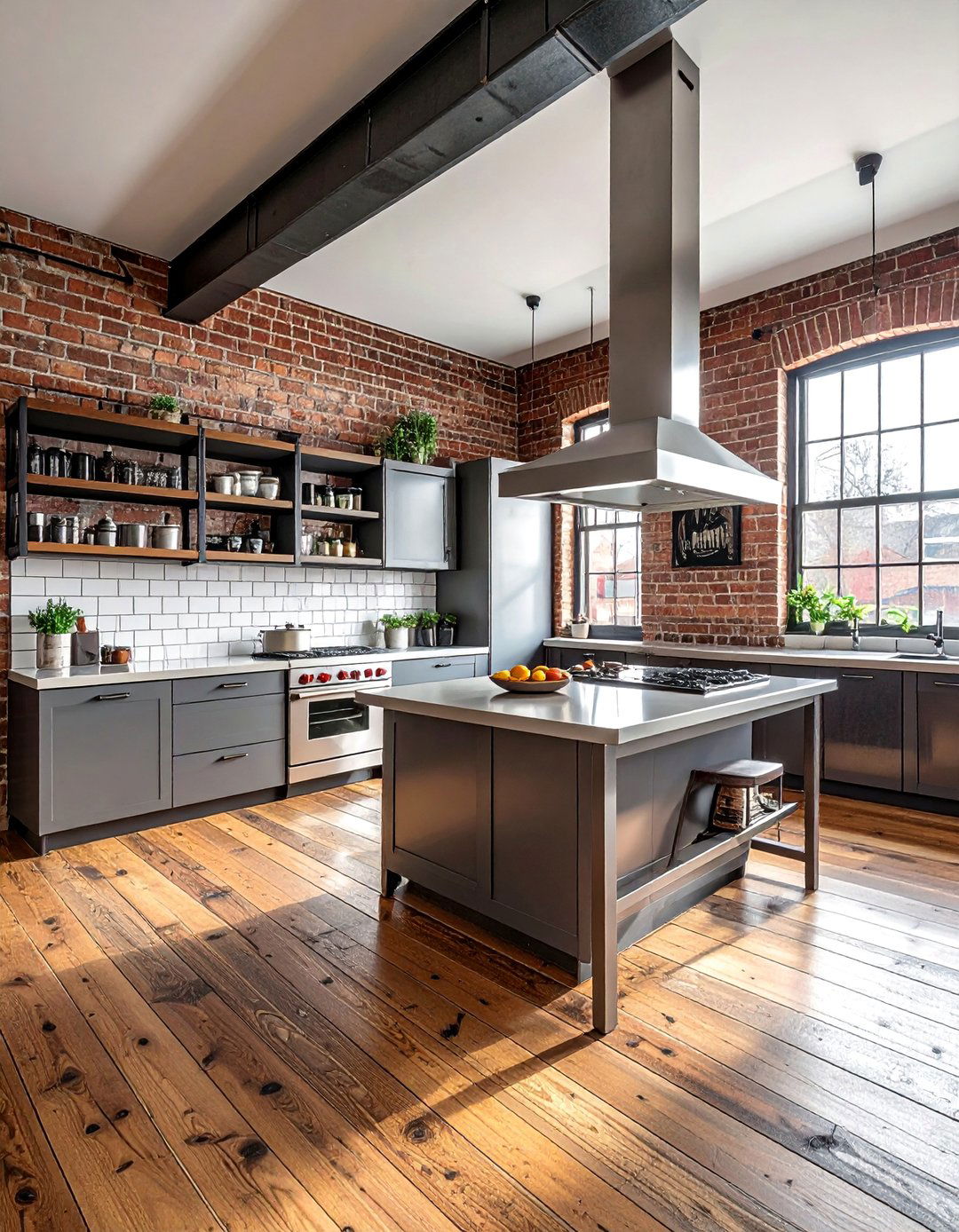 Distressed Wood Floors for an Industrial Style Kitchen - 15 Kitchens With Wood Floors for a Warm and Inviting Look